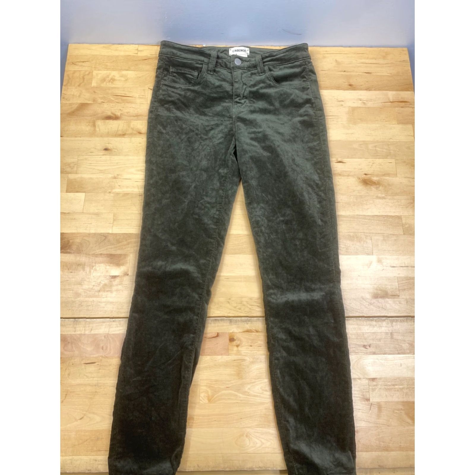 L'AGENCE VINTAGE L'Agence Velvet Pants Women 25 Dark Green Skinny Casual Slim Pockets Stretch Ankle Womens Size 42" / US 20 - 2 Thumbnail