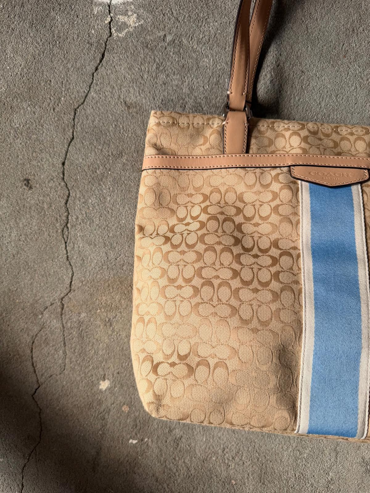 Coach Coach Signature Stripe Tote Bag Beige/Blue Size ONE SIZE - 2 Thumbnail