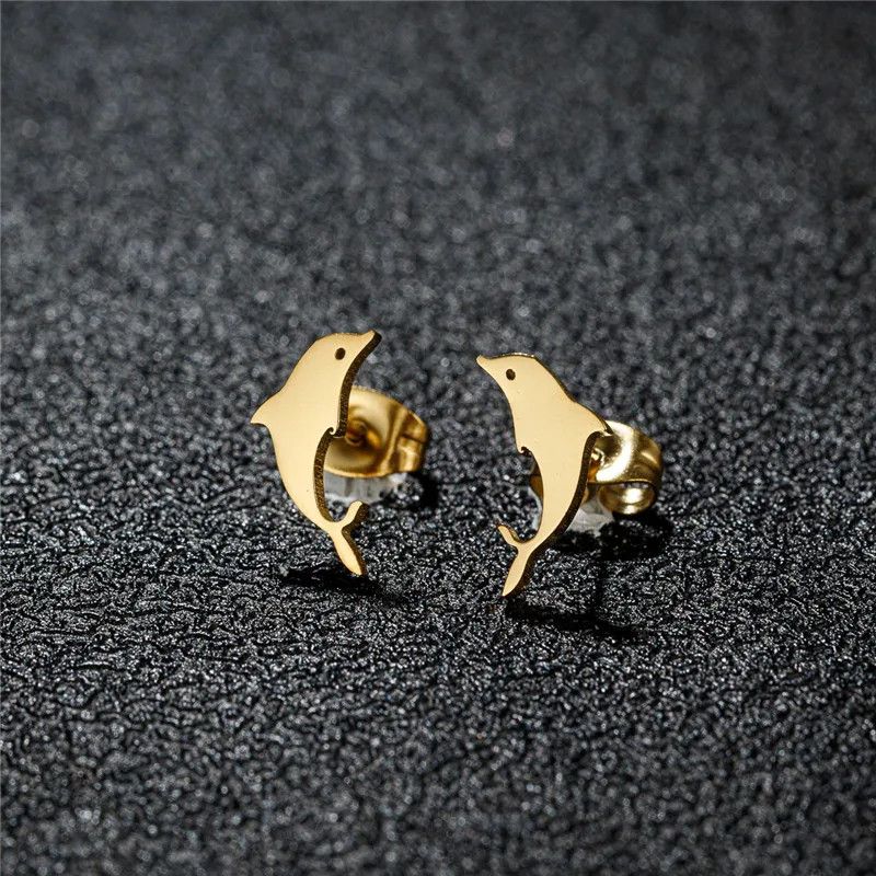 Jewelry Dolphin Mini Stud Earrings Charm Earring Gift Size ONE SIZE - 1 Preview
