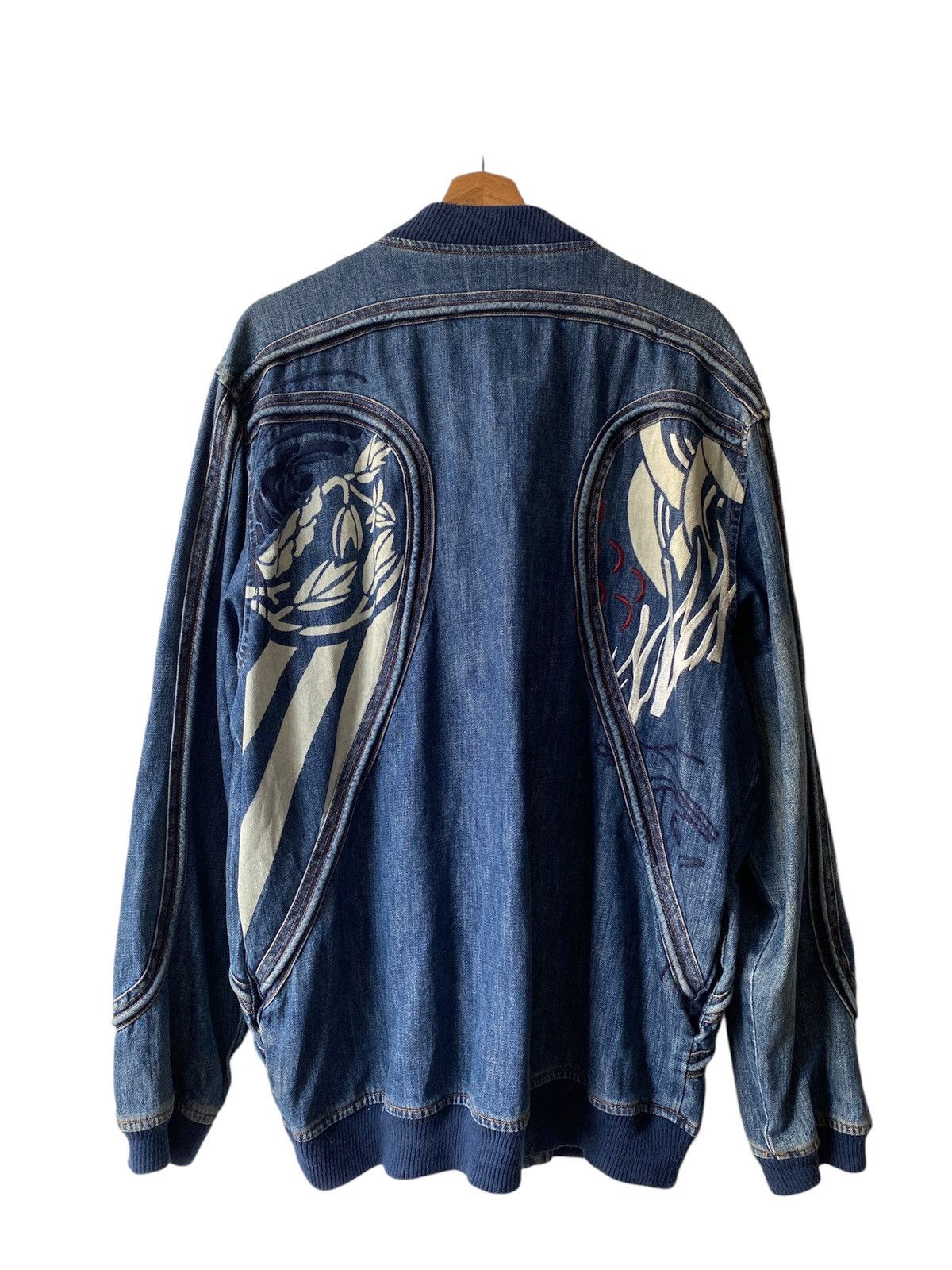 Marithe + Francois Girbaud Marithe Francois Girbaud Tribal Tattoo Denim Bomber Jacket Size US XL / EU 56 / 4 - 2 Thumbnail