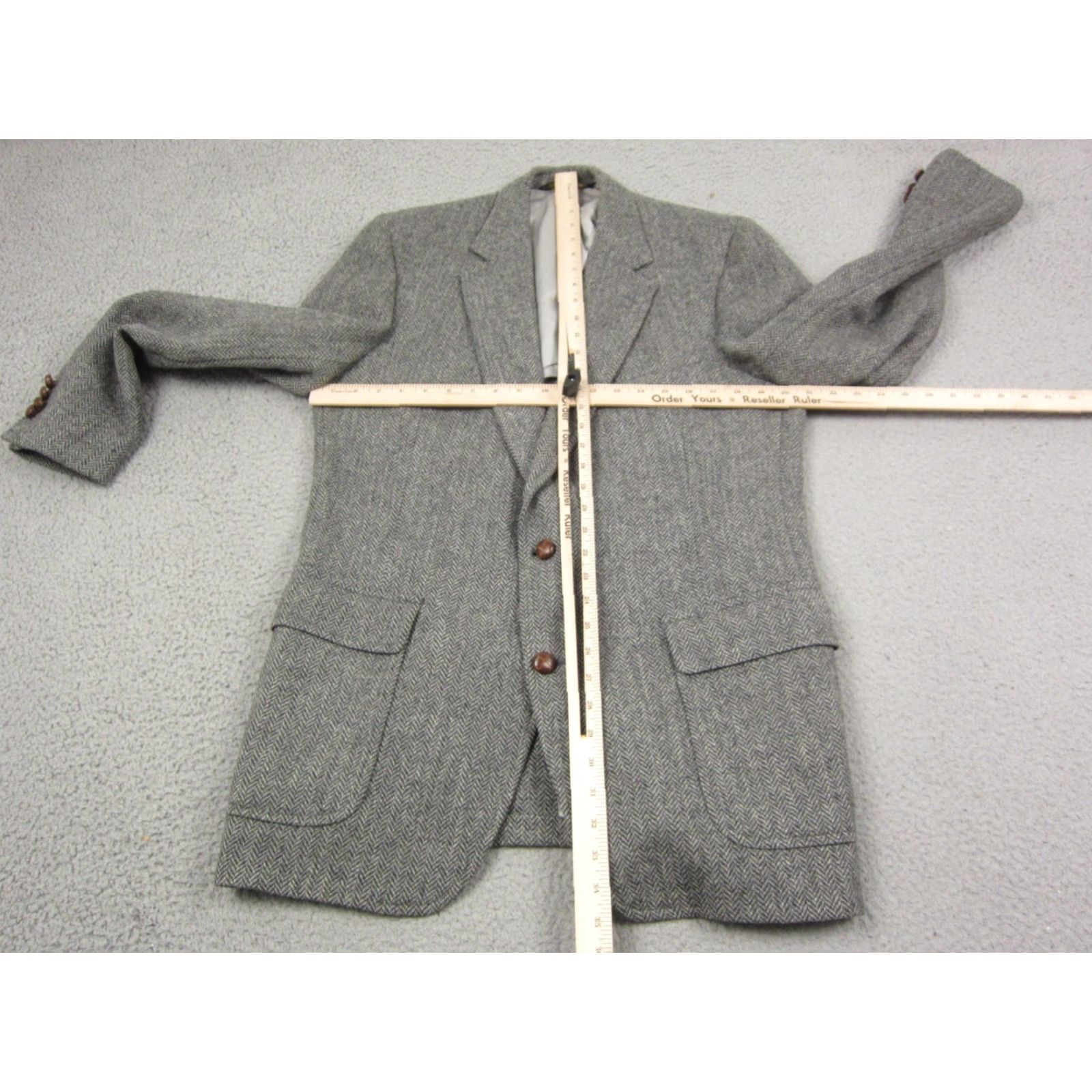Lands' End VINTAGE Lands End Blazer Jacket Mens 44L Gray Herringbone Tweed Wool Coat 80s Blazer Men Size 44R - 6 Thumbnail