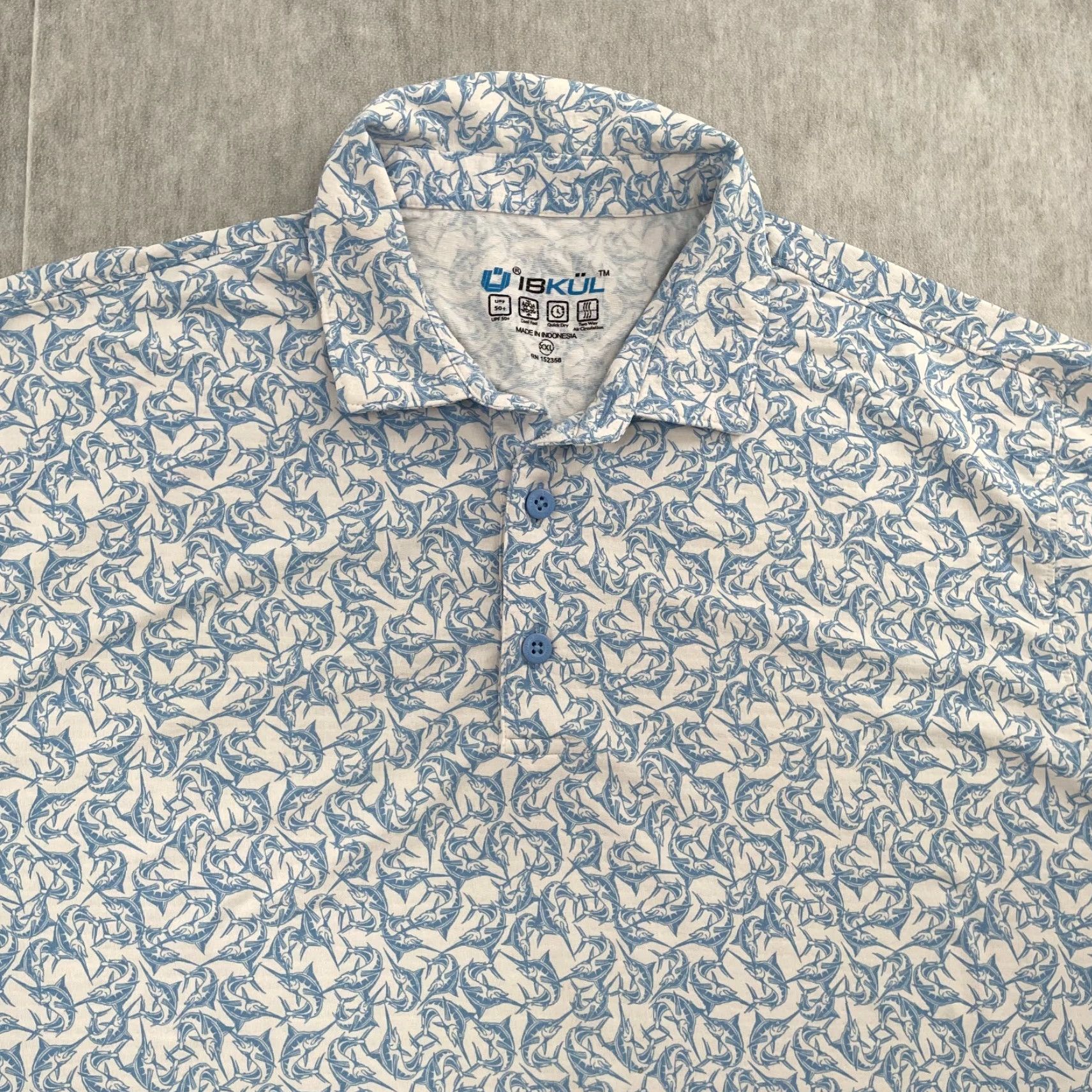 Vintage VINTAGE Ibkul Polo Shirt Mens 2XL Short Sleeve Blue White All Over Fish Print Activewear Size US XXL / EU 58 / 5 - 3 Thumbnail