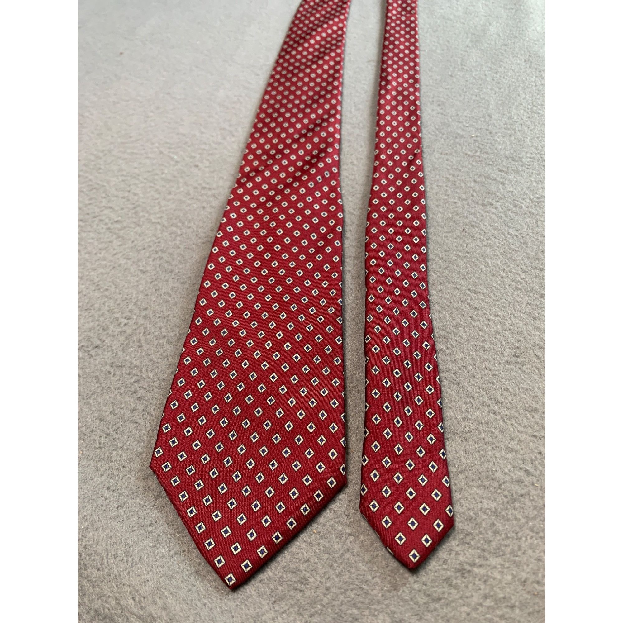 John Henry John Henry Mens Red Silk Tie Geometric Diamond Pattern Silk Size ONE SIZE - 5 Thumbnail