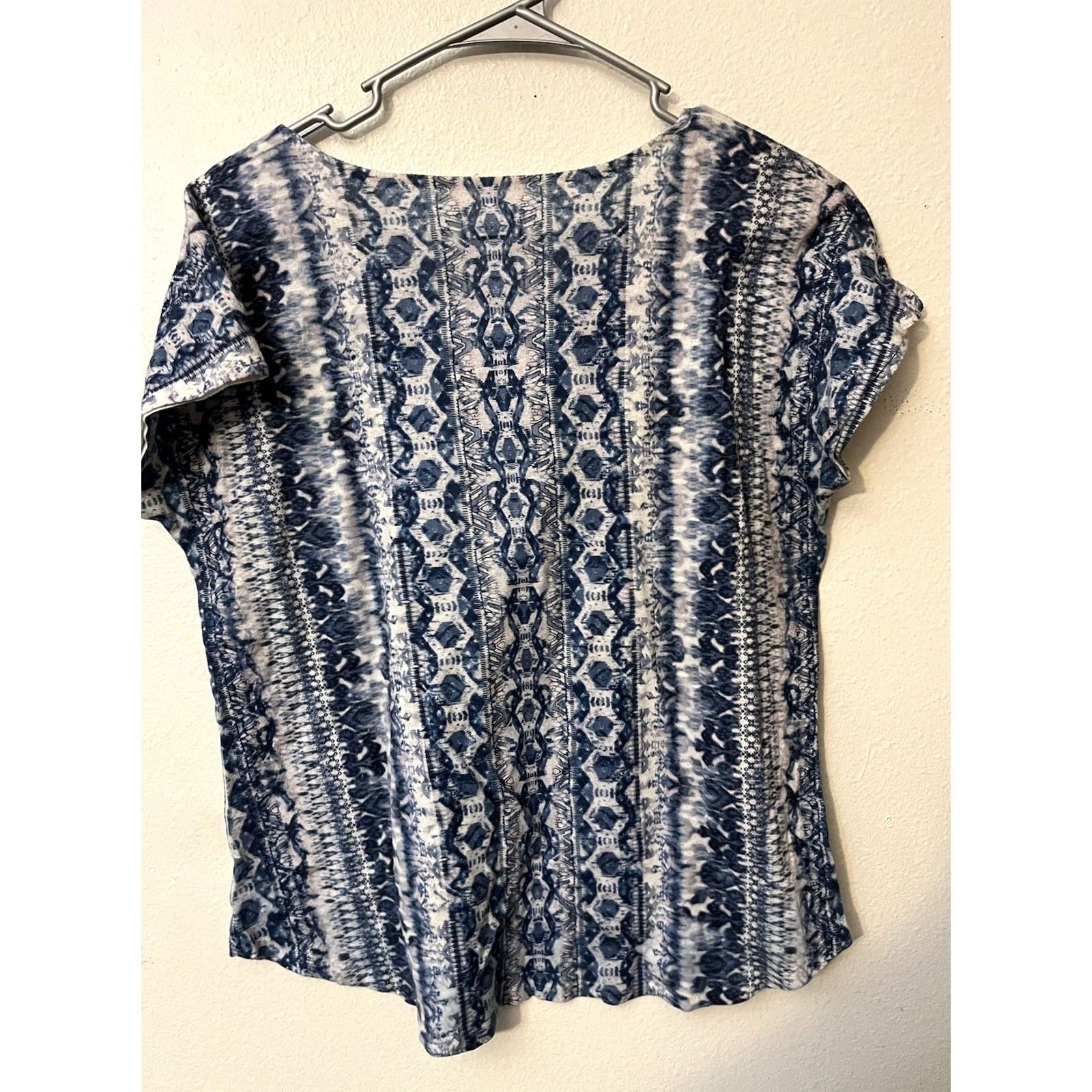 Style & Co Style & Co Womens Shirt Top Medium Geometric Blue Short Sleeve Round Neck Size M / US 6-8 / IT 42-44 - 2 Thumbnail