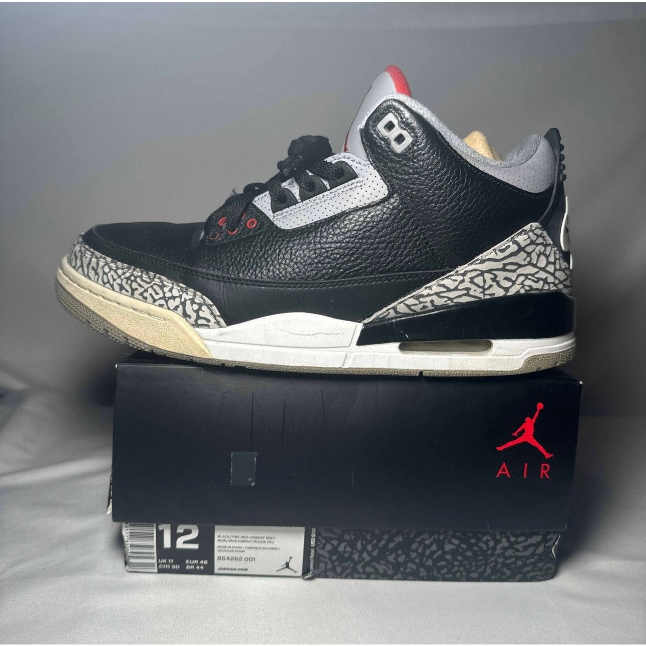 Jordan Brand × Nike Size 12 Air Jordan 3 Retro OG Black Cement 2018 Men's Shoes Size US 12 / EU 45 - 8 Thumbnail