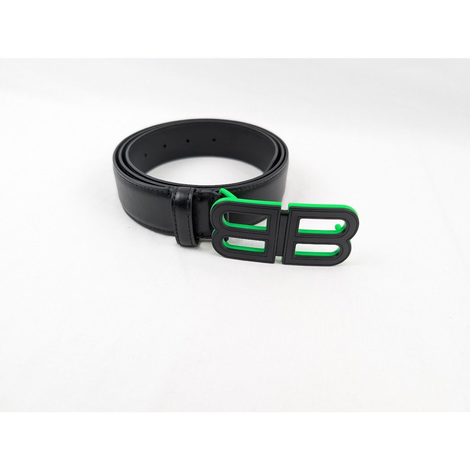 Balenciaga o1rshd1 Size:110 / BB Hourglass Large Belt Black/Green Size 42 - 3 Thumbnail