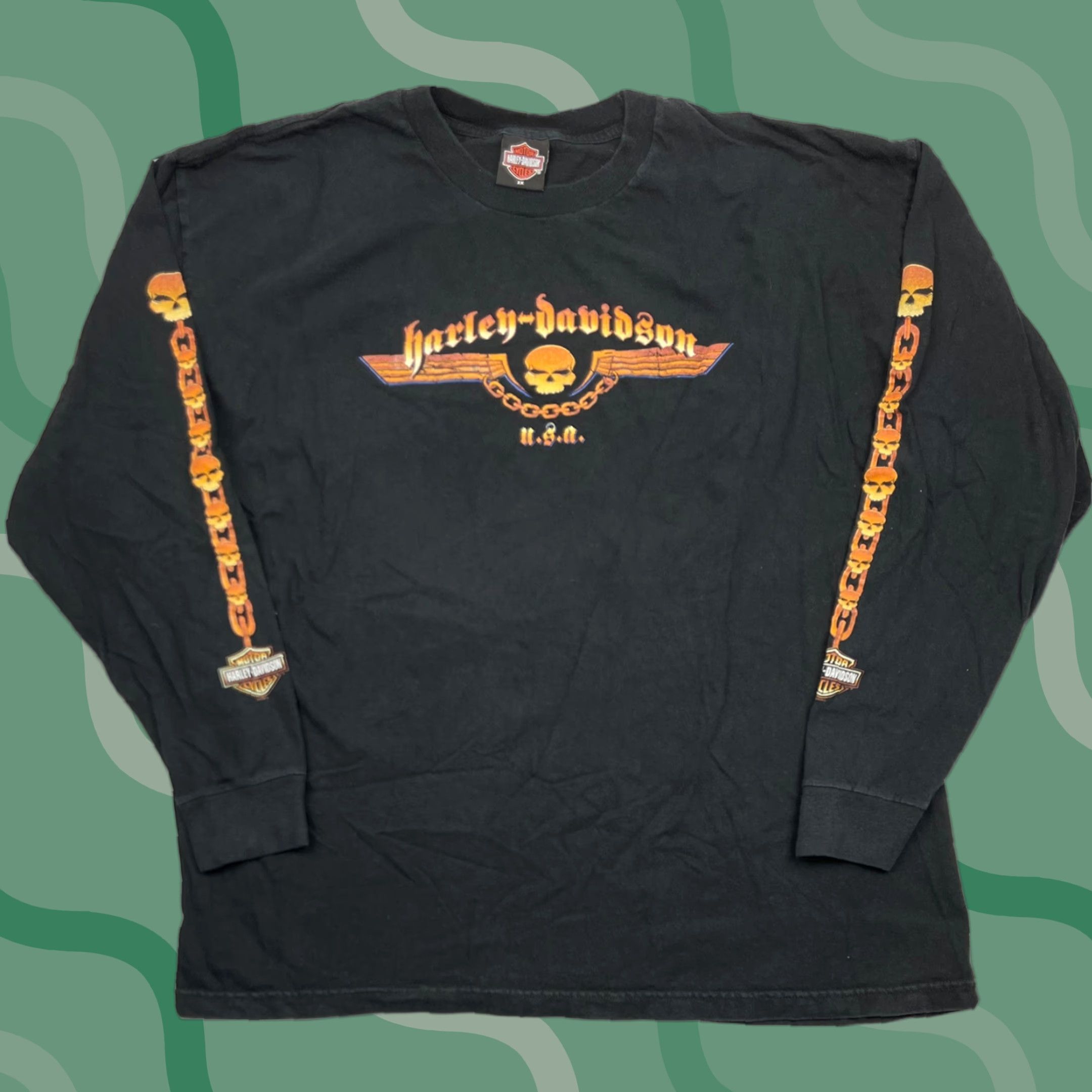 Harley Davidson Harley-Davidson Mens Shirt Long Sleeve Double Sided Black L USA Crew Neck Cotton Logo T-Shirt Regular Vintage No Size US L / EU 52-54 / 3 - 1 Thumbnail