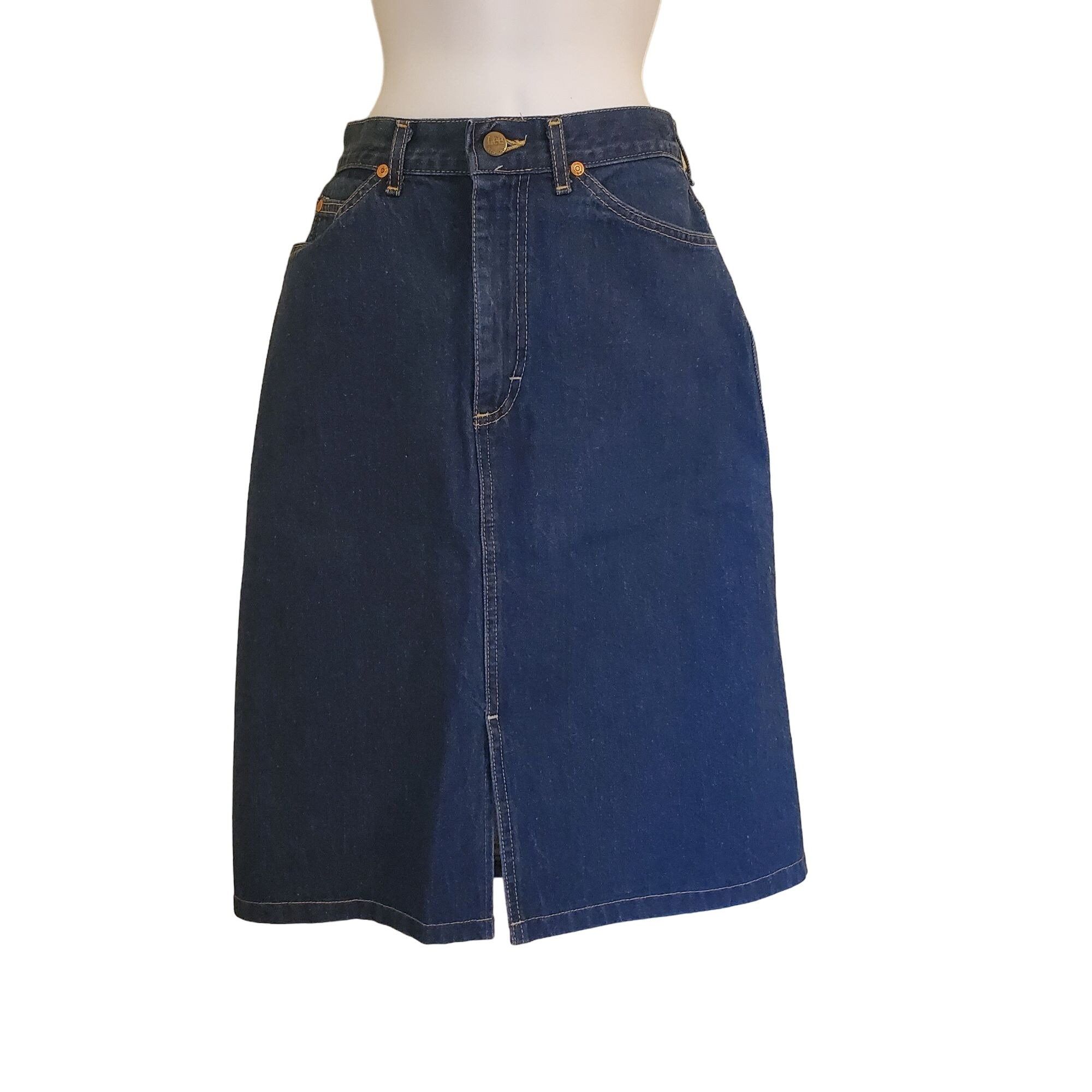 Lee Vintage Lee 5 Blue Jean Denim Skirt Front Slit High Waist Mo Size 26" / US 2 / IT 38 - 1 Thumbnail