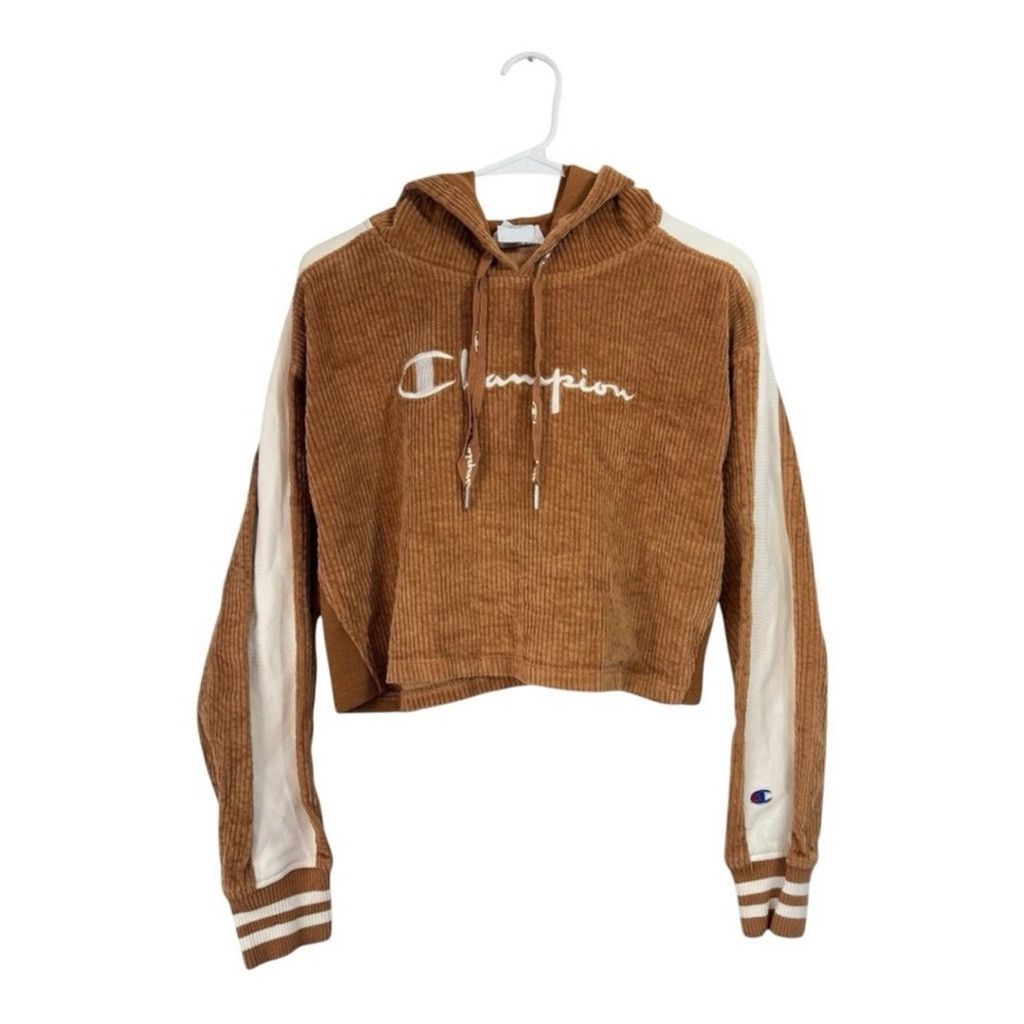 Champion Champion Women's Tan Corduroy Cropped Hoodie Size L / US 10 / IT 46 - 2 Thumbnail