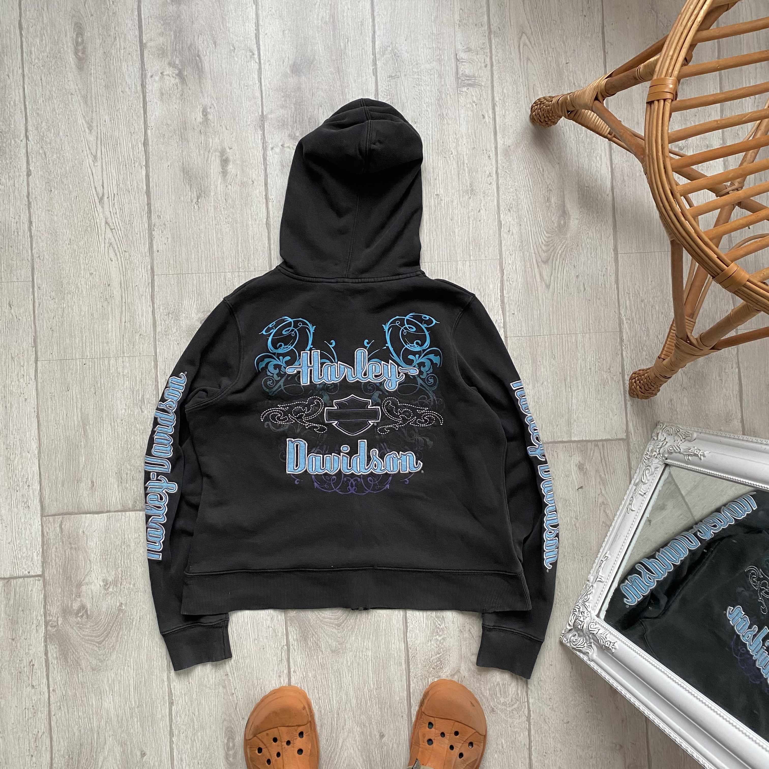 Affliction Vintage 90s Y2K Harley Davidson Logo Biker Graphic Zip Hodie Size L / US 10 / IT 46 - 2 Thumbnail