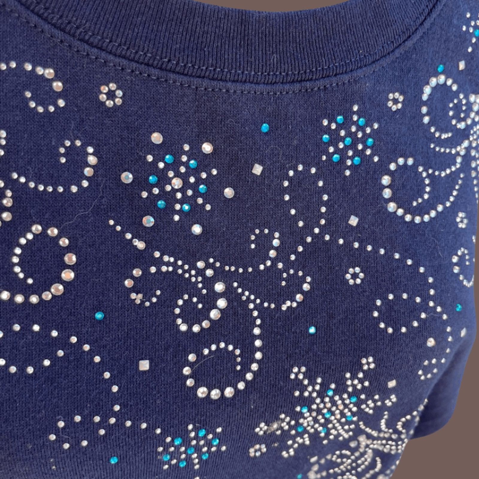 Vintage VTG Winter Sweater | Morning Sun Navy Rhinestone Grannycore Size L / US 10 / IT 46 - 4 Thumbnail