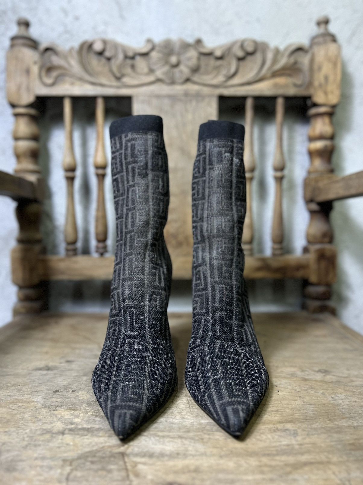 Balmain Balmain Skye Monogram Sock Boots - FW/21 - Labyrinth Knit Size US 9 / IT 39 - 1 Thumbnail