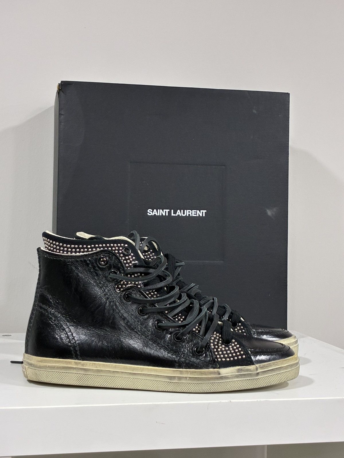 Saint Laurent Paris Double Studded High Top Sneaker EU 35 USA 5 Size US 5 / IT 35 - 1 Thumbnail