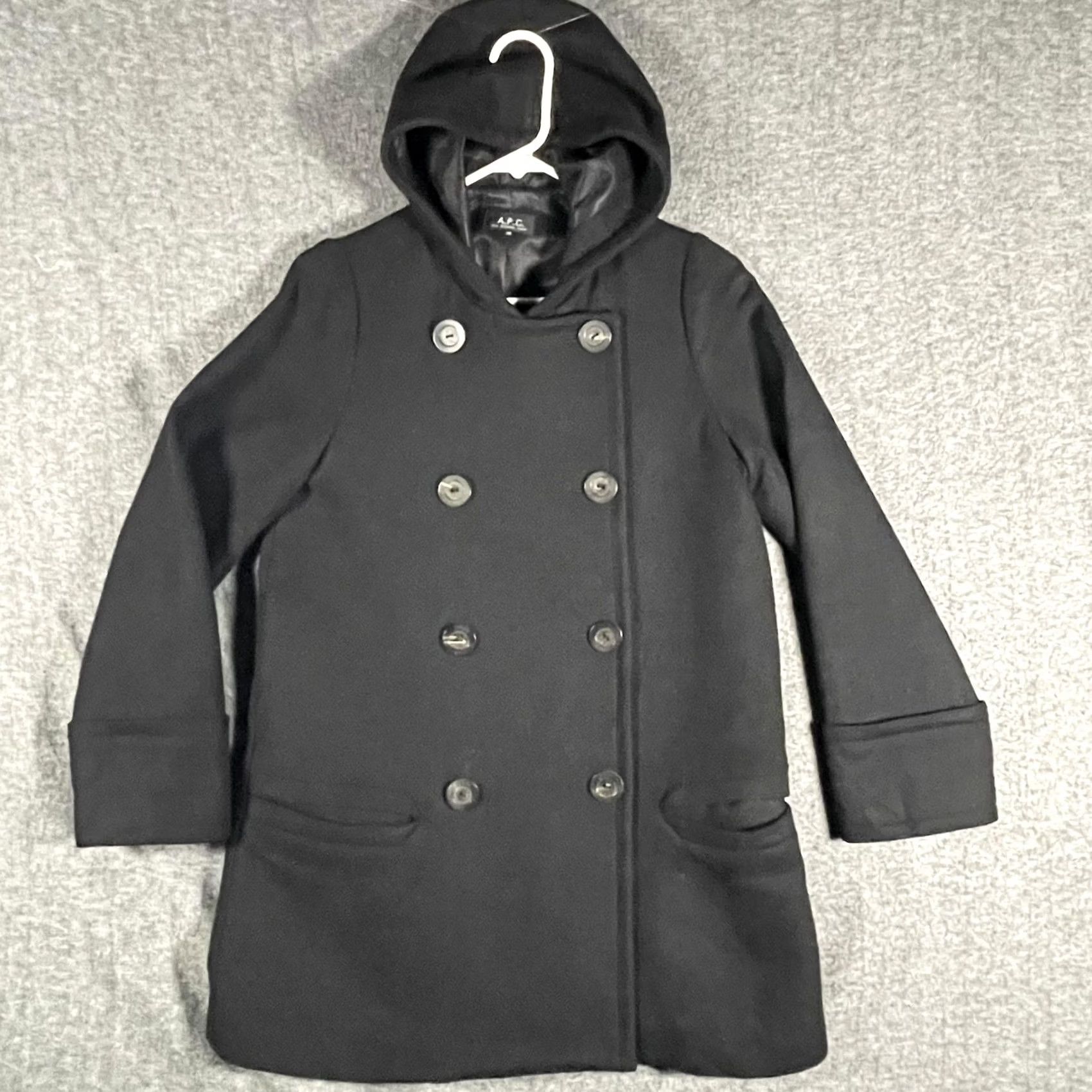 A.P.C. A.P.C. Coat Womens 36 Black Wool Cashmere Hooded Pea Coat Lined Poland Size XS / US 0-2 / IT 36-38 - 2 Thumbnail