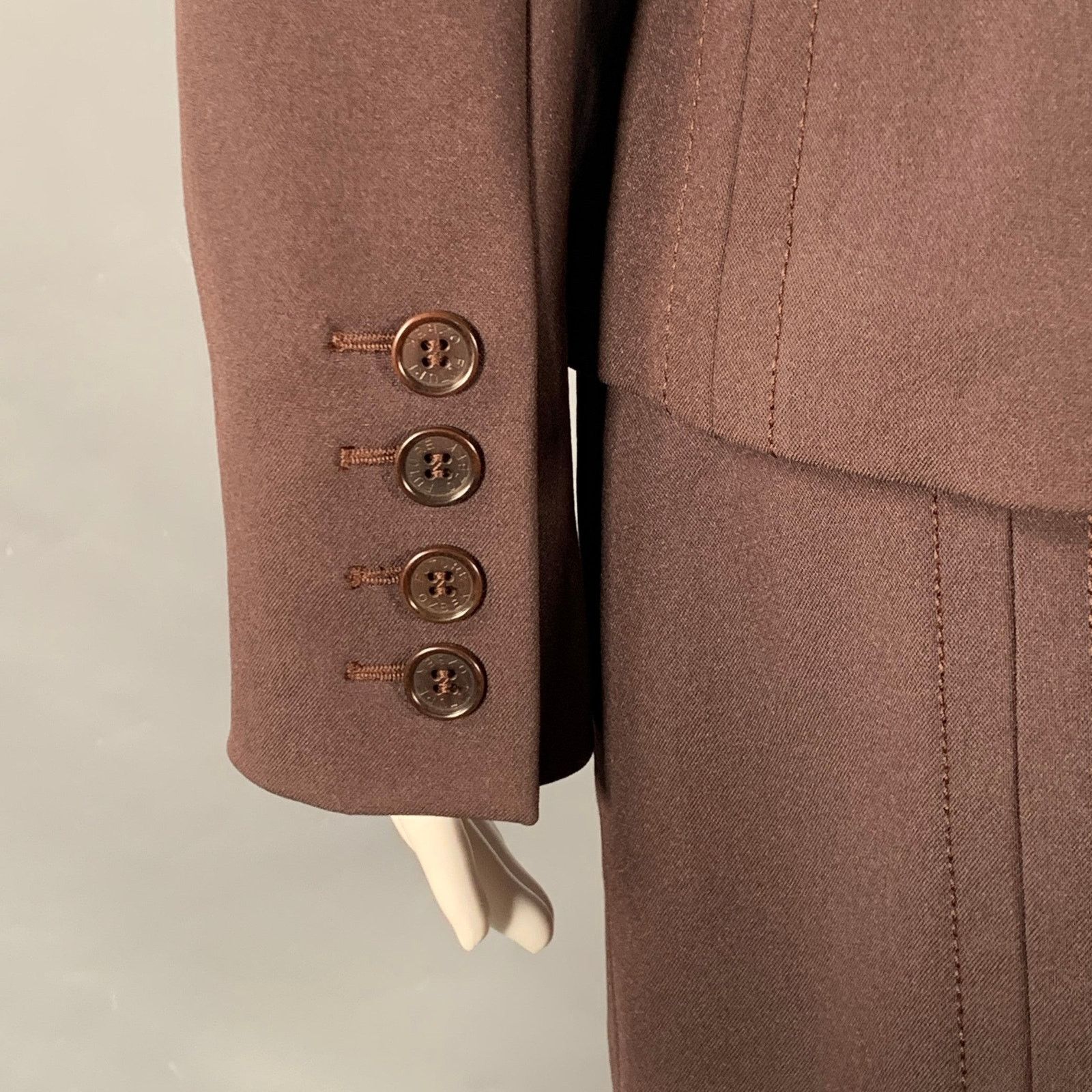 Other 6 Brown Rayon Blend Single Breasted Blazer Mini Skirt Set Size 28" / US 6 / IT 42 - 6 Thumbnail