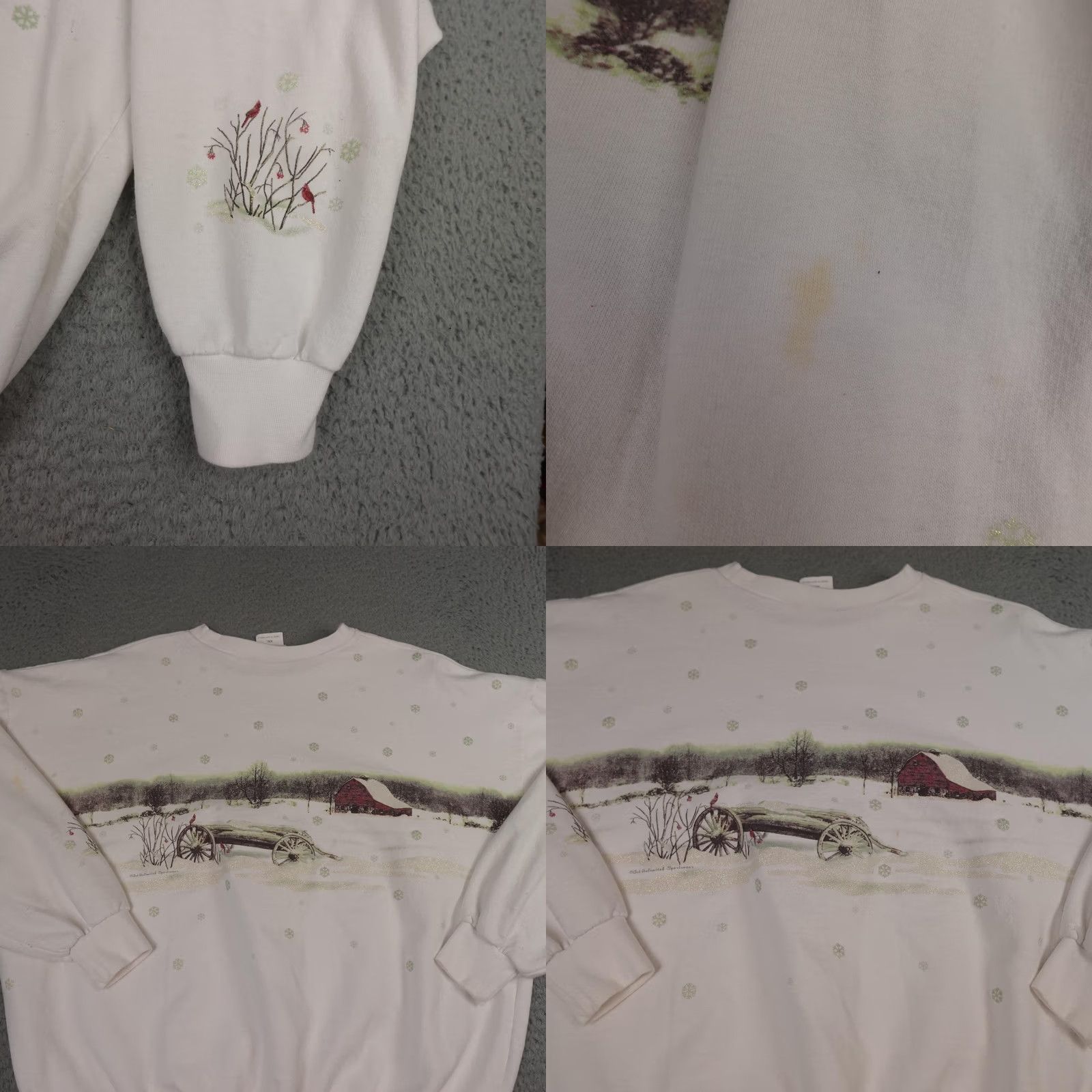 Vintage VINTAGE Art Unlimited Sportswear Sweatshirt Mens 2XL White Winter Barn Cardinal Graphic Print Crew Neck Pull over Size US XXL / EU 58 / 5 - 8 Thumbnail