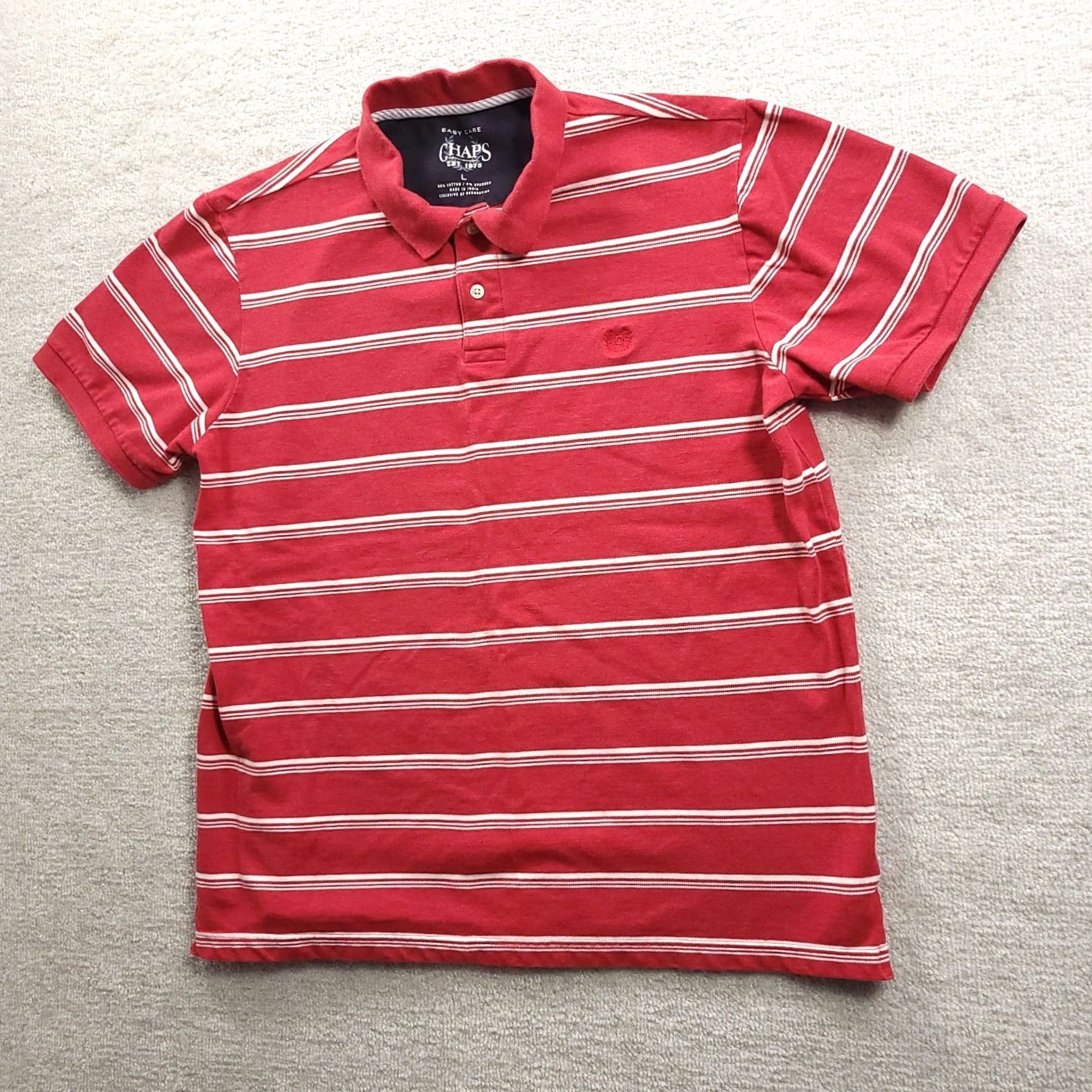 Chaps Chaps Polo Shirt Large Red Stripe Short Sleeve Easy Care Stretch Mens Size US L / EU 52-54 / 3 - 2 Thumbnail