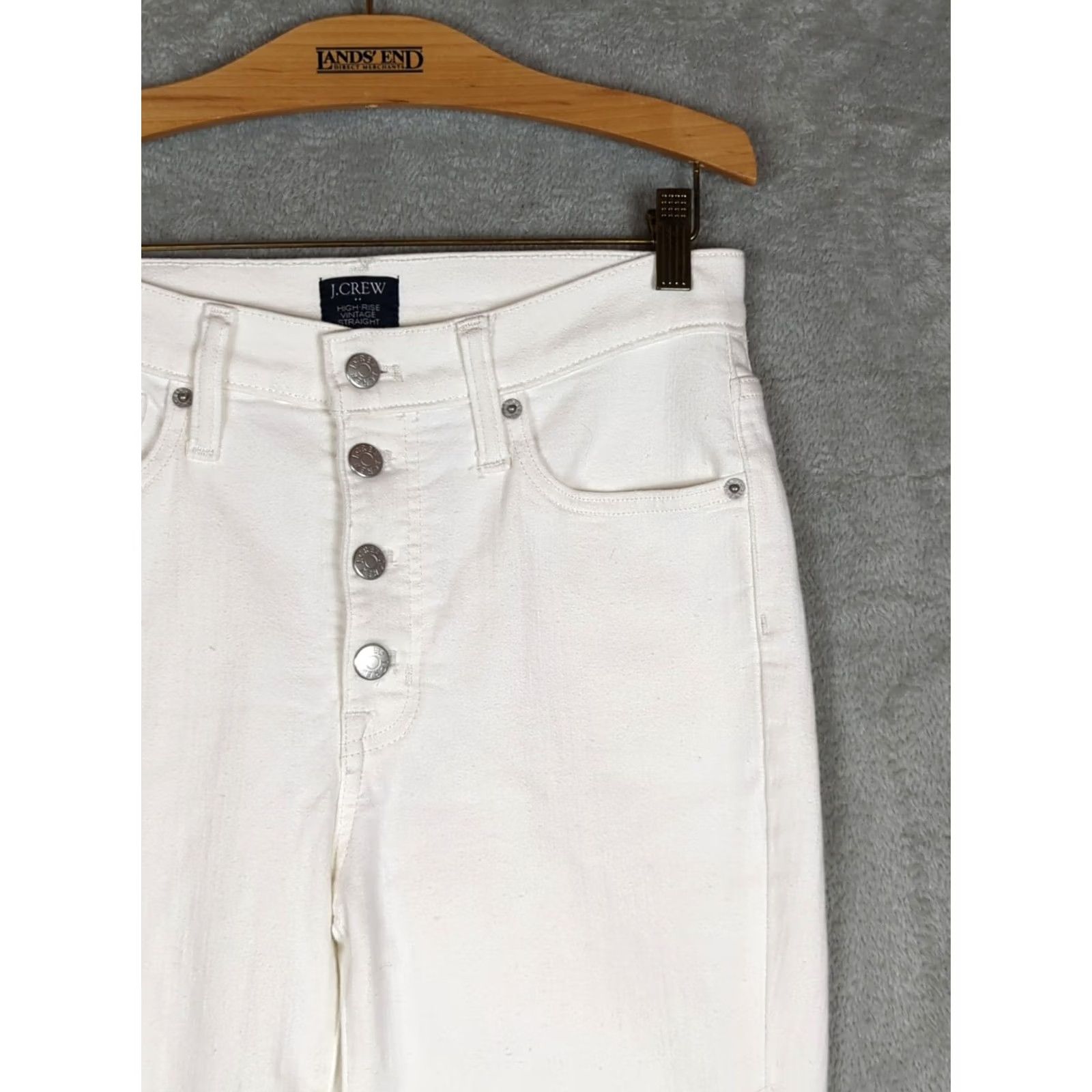 J.Crew J.CREW White Denim High Rise Straight Jeans 27 Regular Fit 5-Pocket Nautical Beach Spring Summer Button Fly Raw Hem Bottoms Womens Size 27" / US 4 / IT 40 - 7 Thumbnail