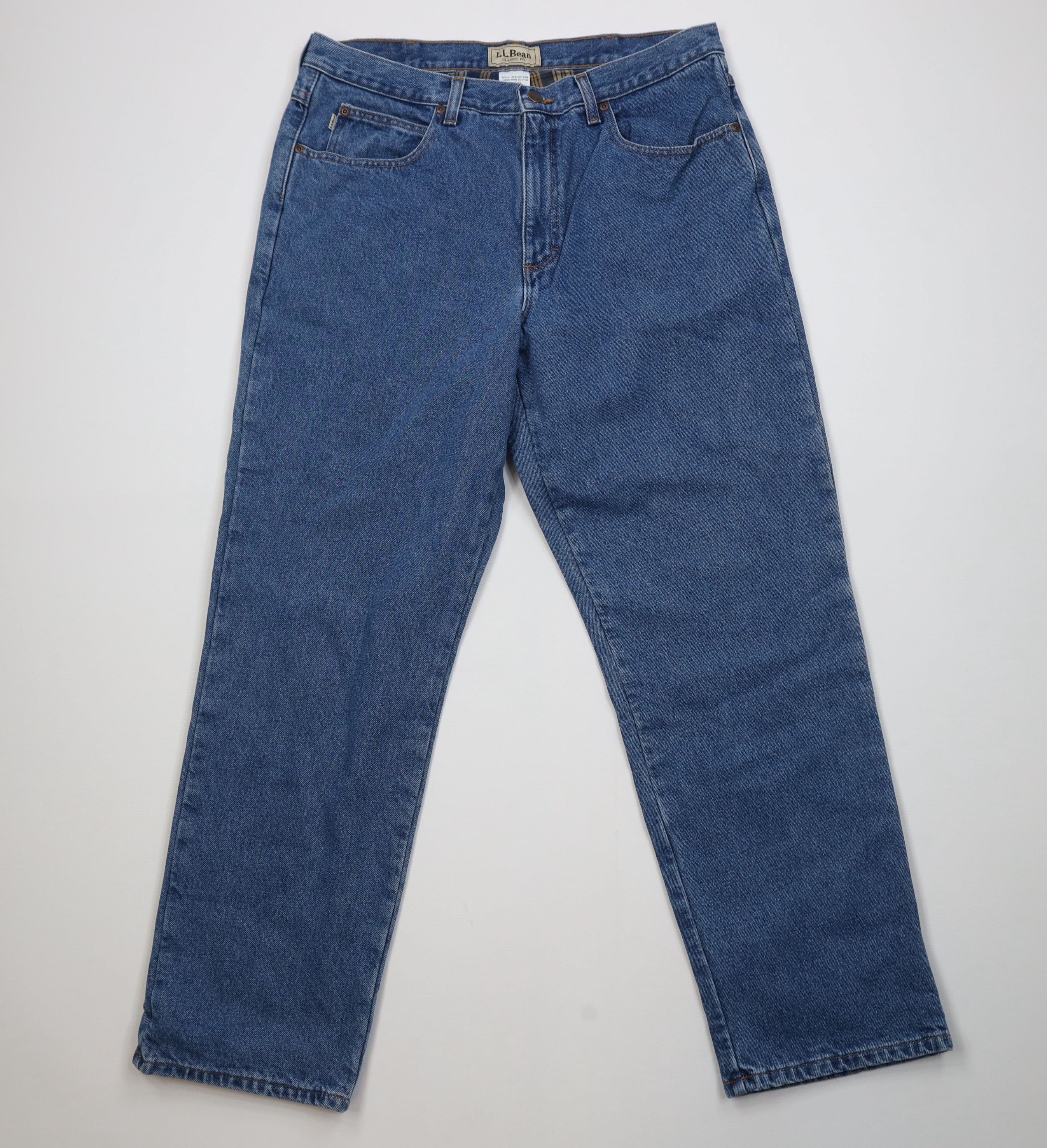 L.L. Bean Vintage 90s Y2K LL Bean Lined Straight Leg Jeans Blue Size US 36 / EU 52 - 2 Thumbnail