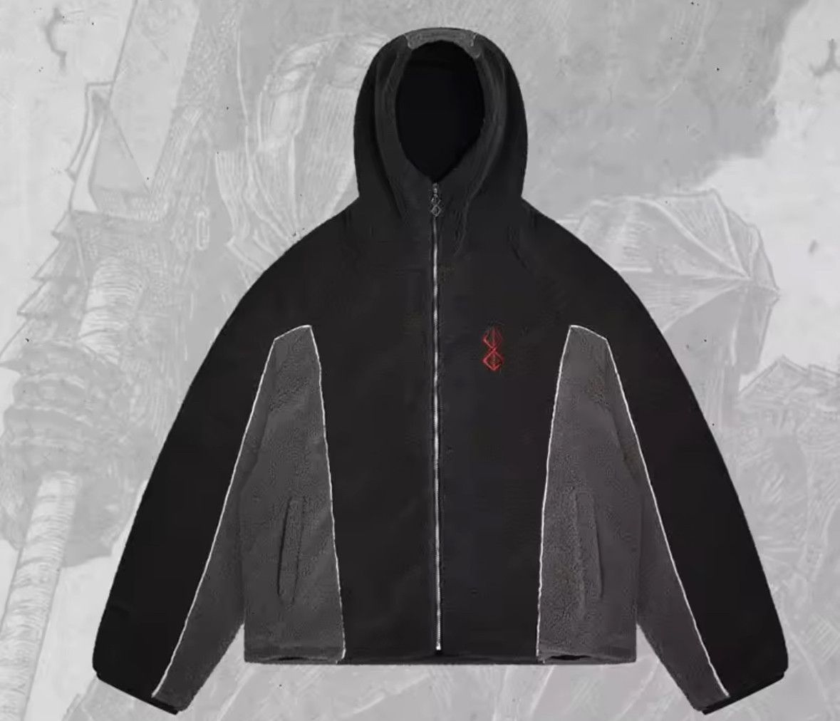 Other Y2K Fleece Jacket Embroidered Berserk Anime Zipper Hoodies Size US M / EU 48-50 / 2 - 2 Thumbnail