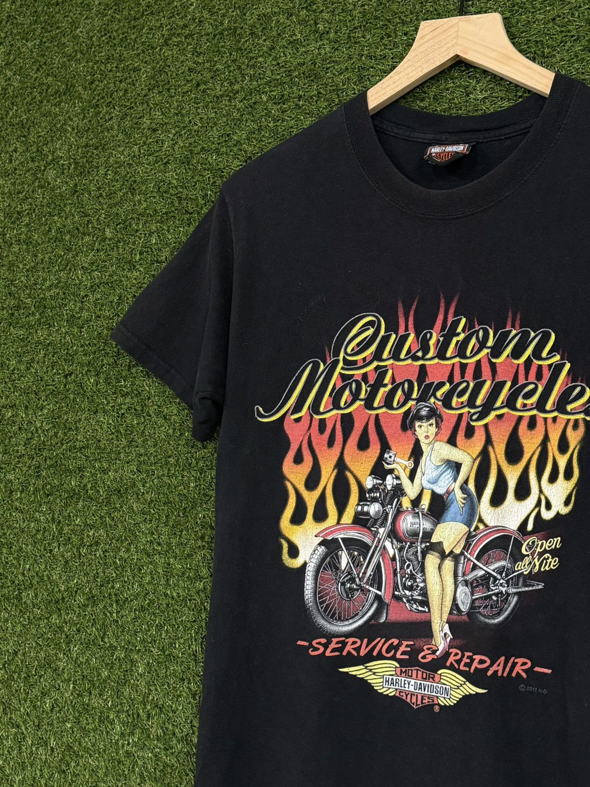 Harley Davidson RARE Vintage Harley Davidson Custom Fire HD Lady Tee Black Size US S / EU 44-46 / 1 - 2 Thumbnail