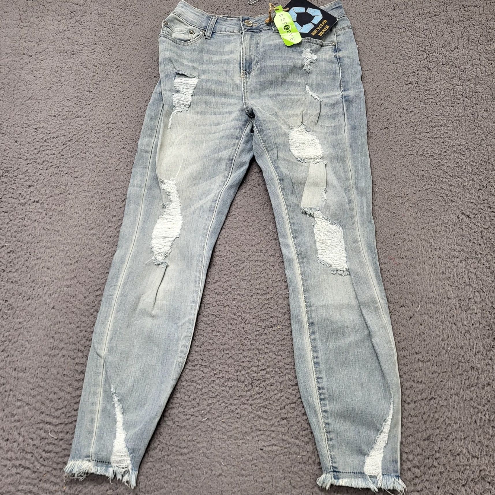 Vintage INDIGO REIN Jeans Women's 7/27 Distressed High Rise Crop Blue Wash Slim 5-Pocket 27x7 Denim Size 28" / US 6 / IT 42 - 2 Thumbnail