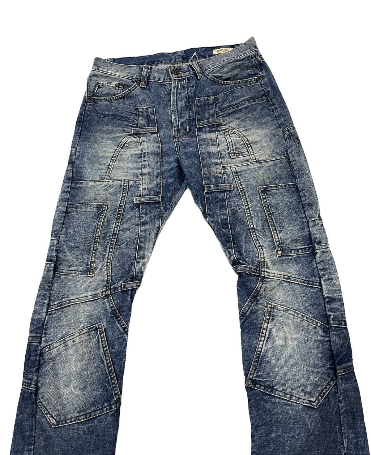 Japanese Brand DENIM FLARE JEANS. KAPORAL POCKETS PATCHES CLAW MARK Size US 31 - 1 Thumbnail
