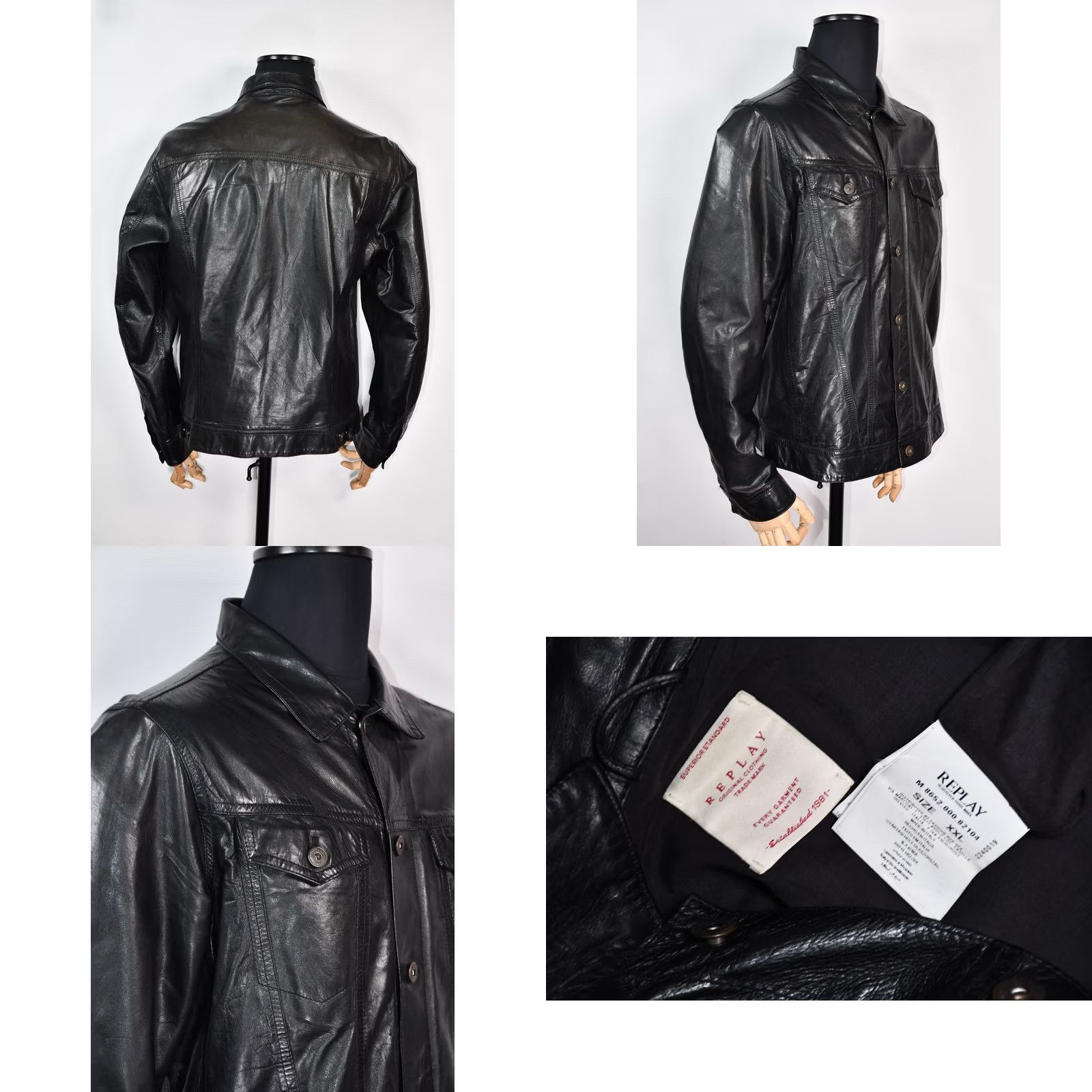 Replay REPLAY Trucker Jacket Mens 2XL Leather Black Button Casual Vintage No Size US XXL / EU 58 / 5 - 8 Thumbnail