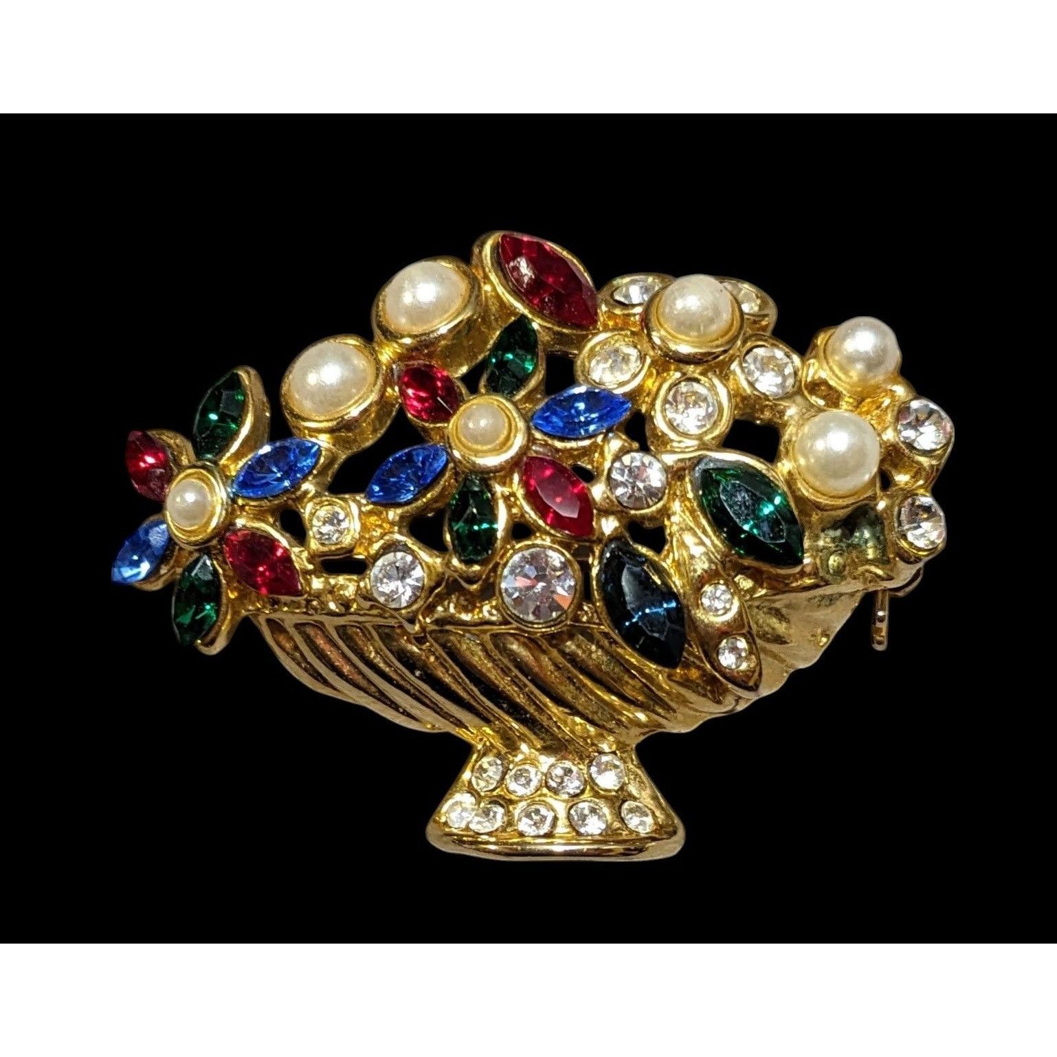 Other Vintage Floral Basket Glam Rhinestone Brooch Size ONE SIZE - 1 Thumbnail