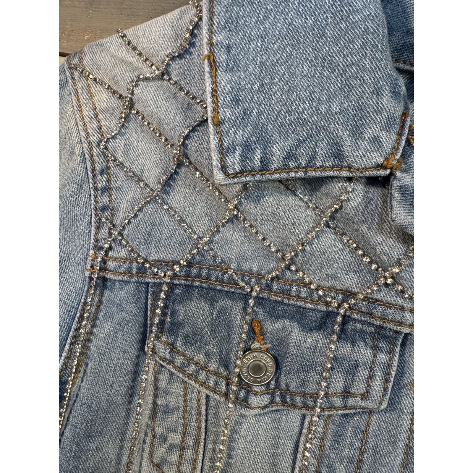 Levi's Denim Blvd Blue Jean Rhinestone Crystal Jacket Women's MEDIU Size M / US 6-8 / IT 42-44 - 3 Thumbnail