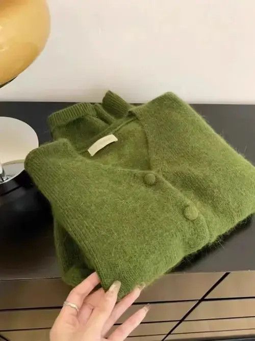 Japanese Brand Retro green loose cardigan knitted sweater Size M / US 6-8 / IT 42-44 - 5 Thumbnail