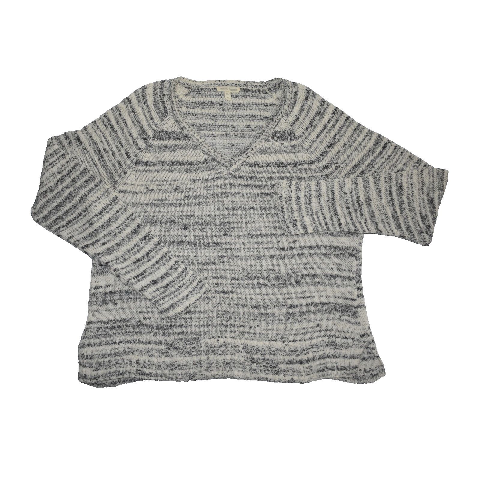 Eileen Fisher EILEEN FISHER Ash Gray Cotton/Nylon Knit V Neck Sweater Sz M Size M / US 6-8 / IT 42-44 - 4 Thumbnail