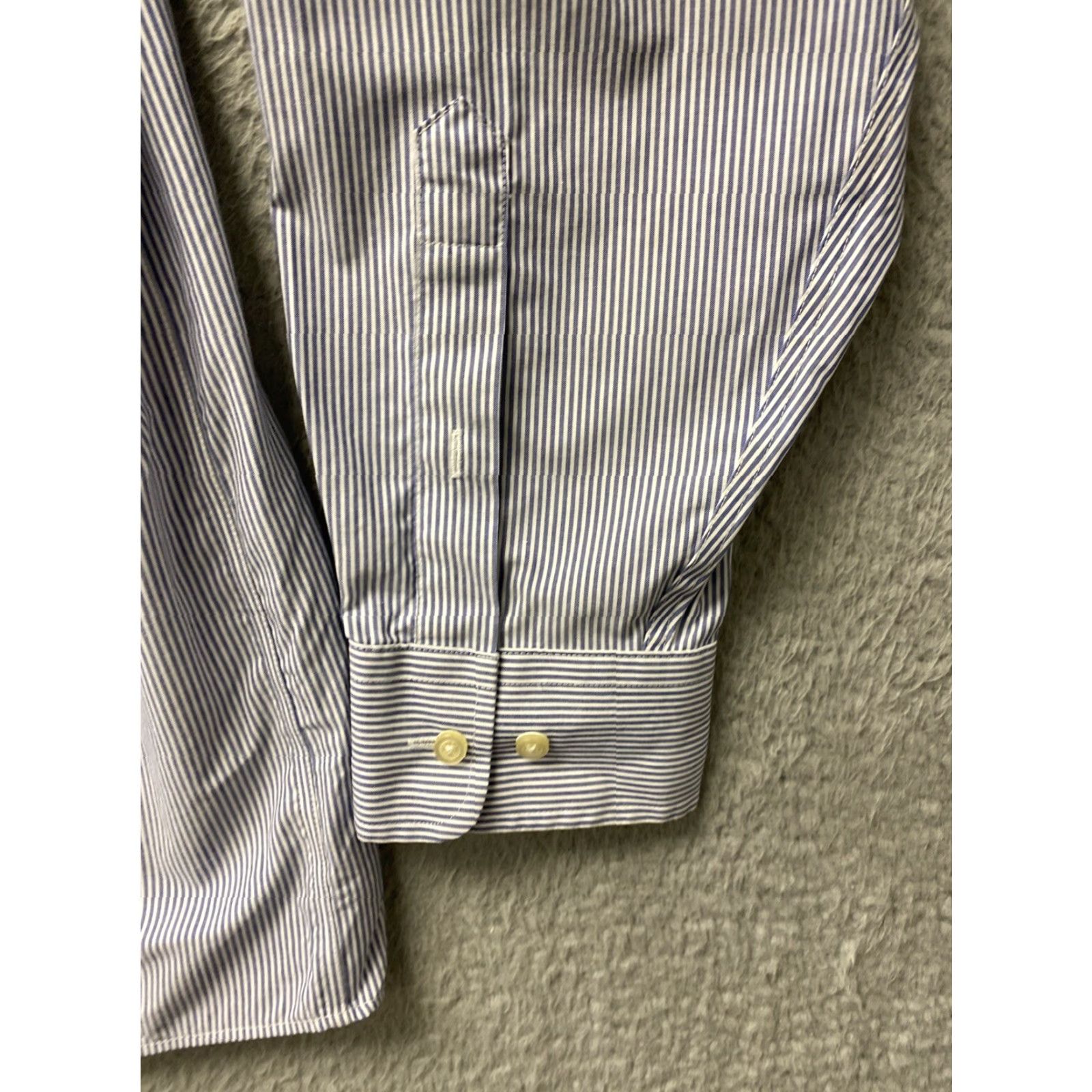 Vintage Jos A Bank Dress Shirt Men XL Navy Striped Button Up Knit Easy Care Stretch 11851 Mens Size 46R - 5 Thumbnail