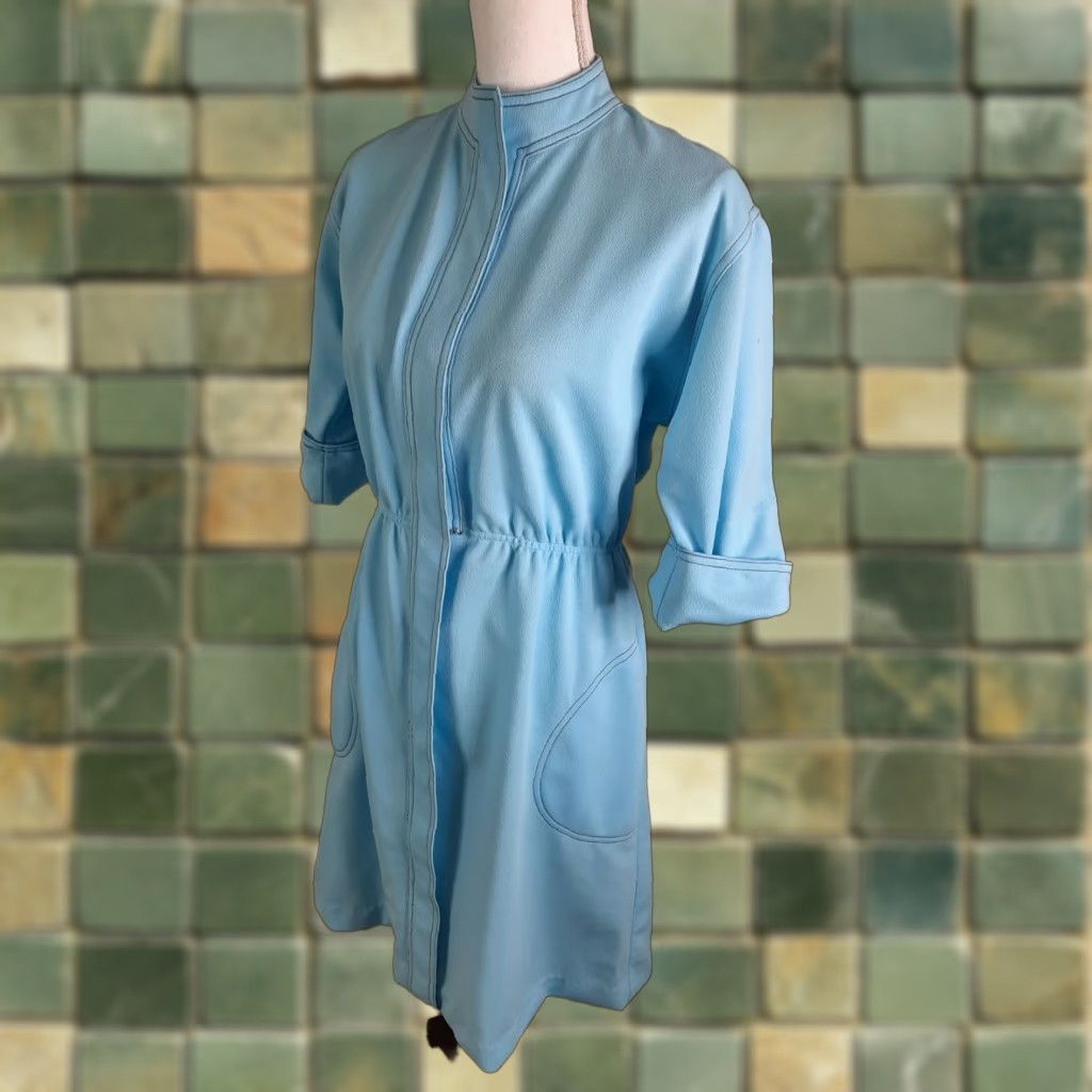 VINTAGE 60s Blue Shirt Dress M