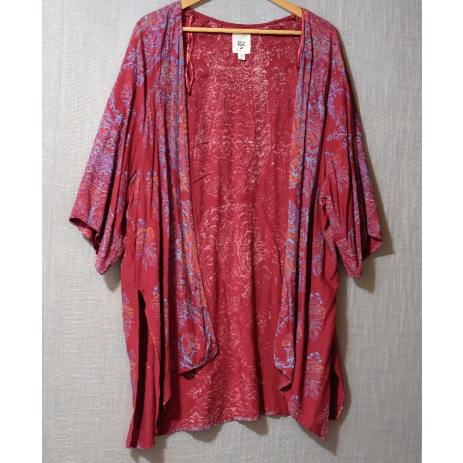 Billabong VINTAGE Billabong Kimono Floral Open Front Cardigan Dark Red Women's M #H55-37 Size M / US 6-8 / IT 42-44 - 2 Thumbnail