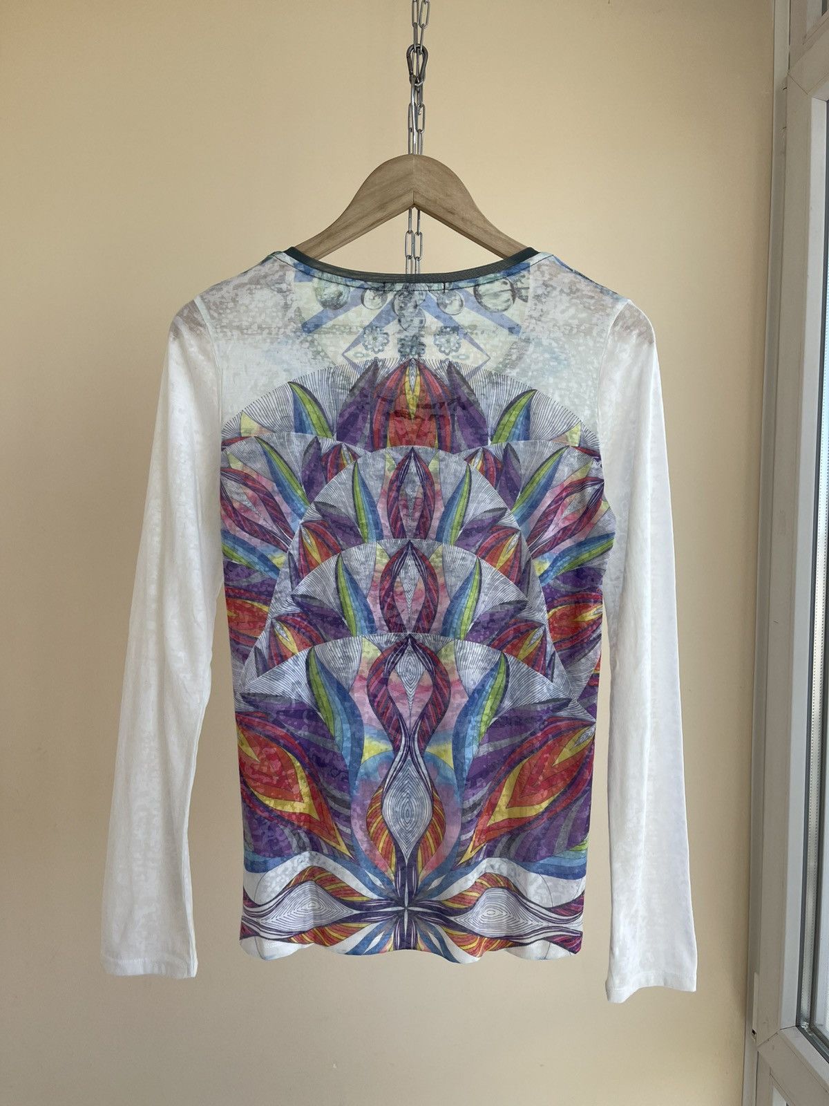 Custo Barcelona Octopus Abstract Print Viscose Mesh Long Sleeve Top T-Shirt Size M / US 6-8 / IT 42-44 - 2 Thumbnail