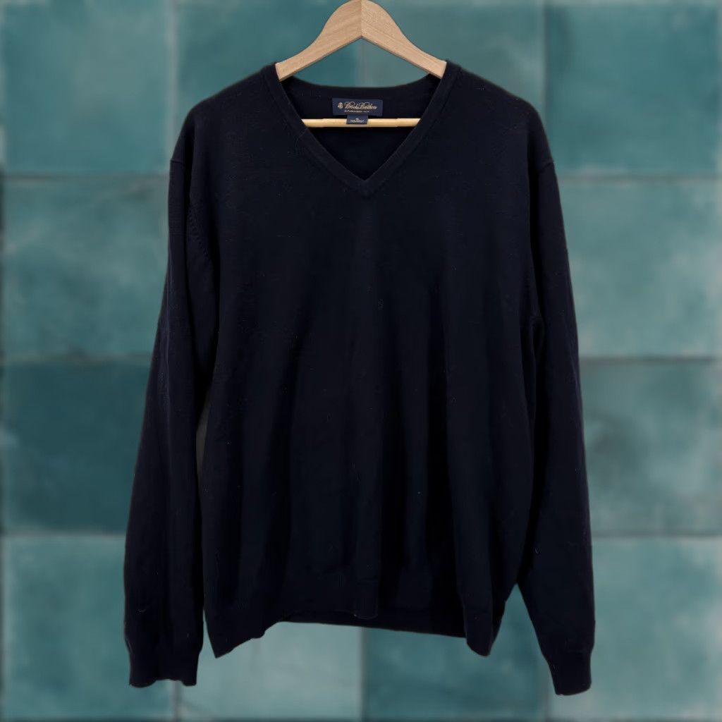 Brooks Brothers Brooks Brothers Sweater Mens XL Blue Merino Wool V Neck Knit Stretch Pullover Size US XL / EU 56 / 4 - 1 Thumbnail