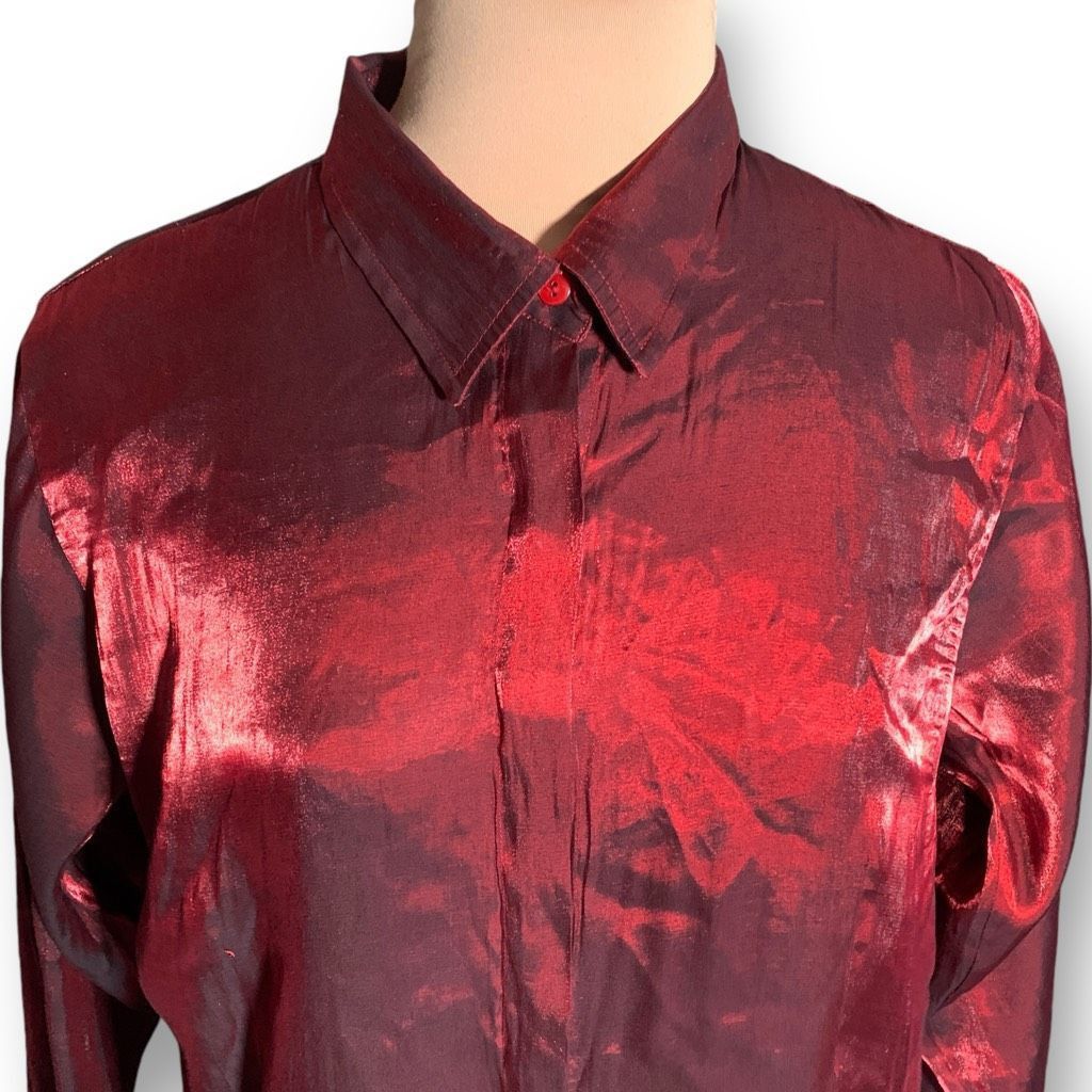 Vintage Vintage Caran New York Metallic Burgundy Red Button-Up Colla Size XL / US 12-14 / IT 48-50 - 3 Thumbnail