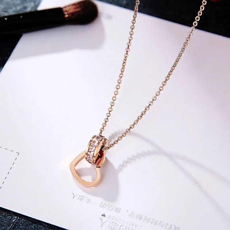 Jewelry × Vintage Circle Zircon Love Heart Necklace Size ONE SIZE - 2 Thumbnail