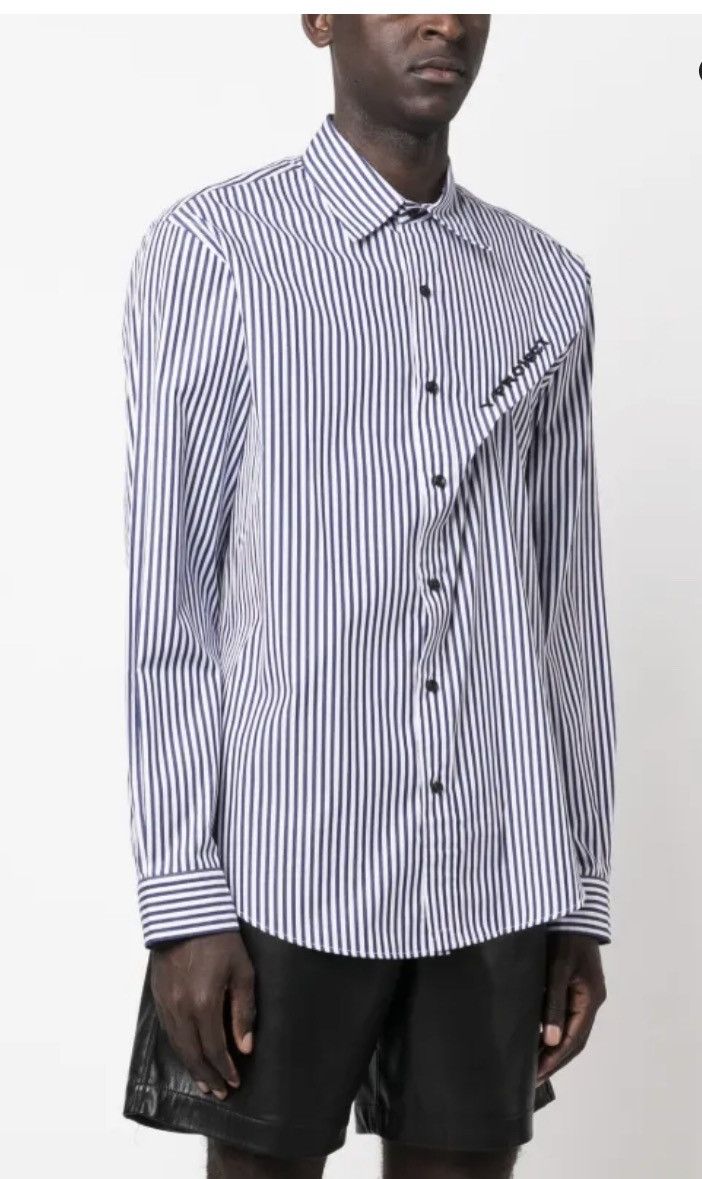 Y/Project Cinched Logo-Embroidered Striped Shirt Size US XL / EU 56 / 4 - 4 Thumbnail