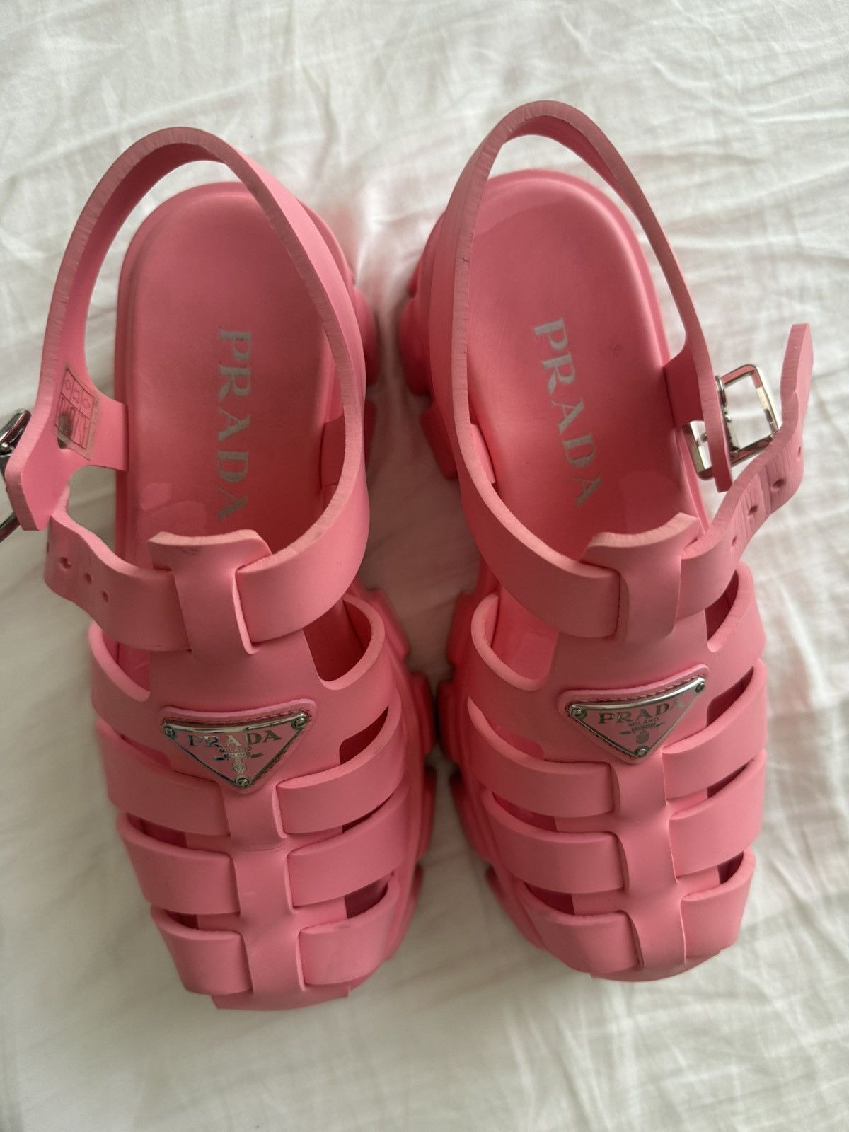 Prada Prada Monolith Rubber Sandals Pink Triangle Size US 6.5 / IT 36.5 - 2 Thumbnail