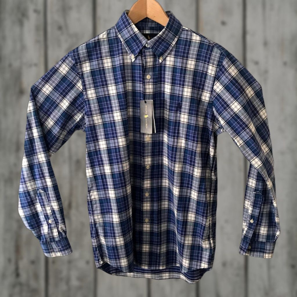 Ralph Lauren Performance Shirt Mens Small Nylon Stretch Blue Plaid Wicking 10