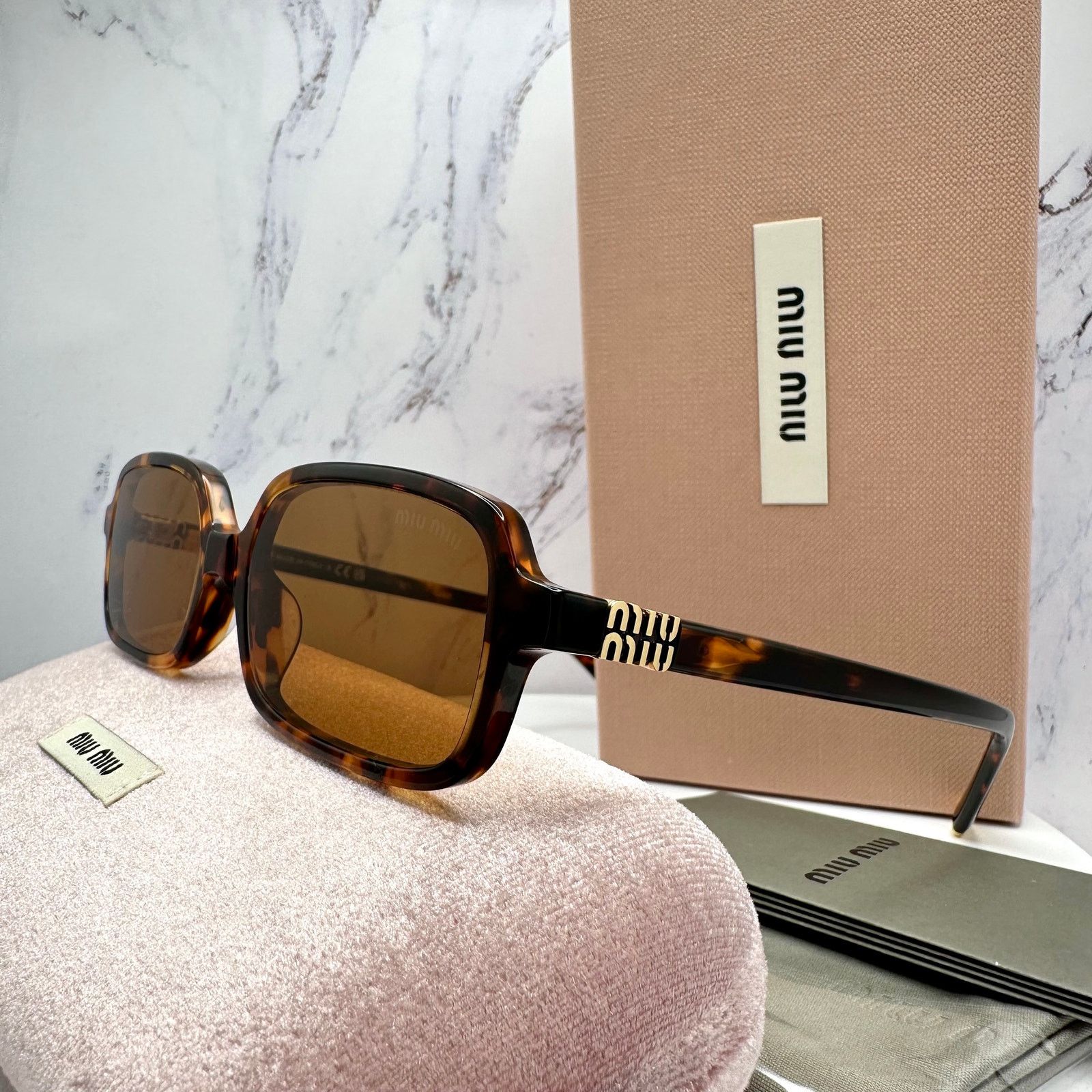 Miu Miu New MIU MIU Sunglasses Brown Tortoise Slim Acetate Authentic Size ONE SIZE - 15 Thumbnail