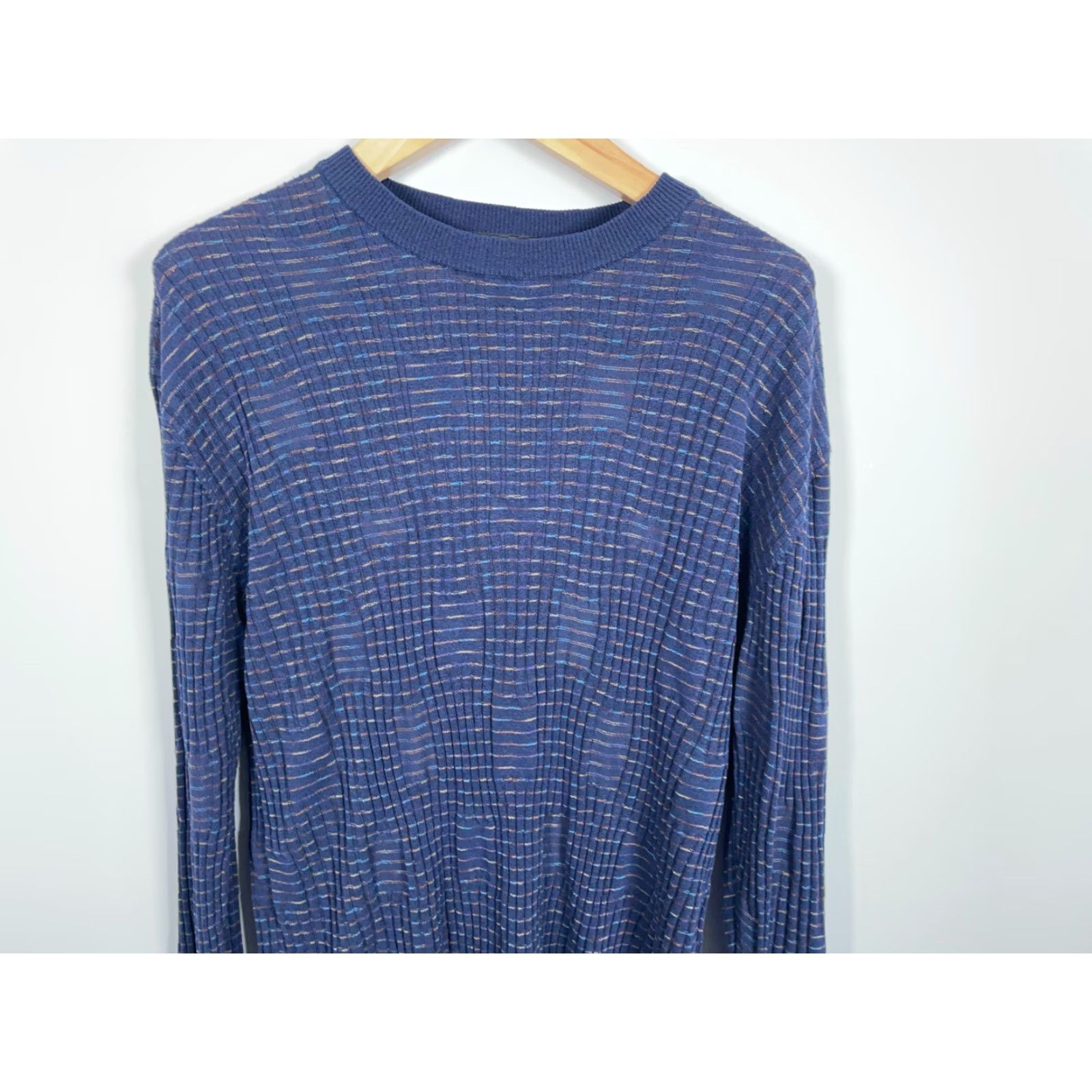 Vintage Jhane Barnes Silk Sweater Men's Large Blue Textured Check Lightweight Crewneck Pullover Knit Casual Long Sleeve Dry Clean Only Mens L Blue Silk-Blend Size US L / EU 52-54 / 3 - 4 Thumbnail