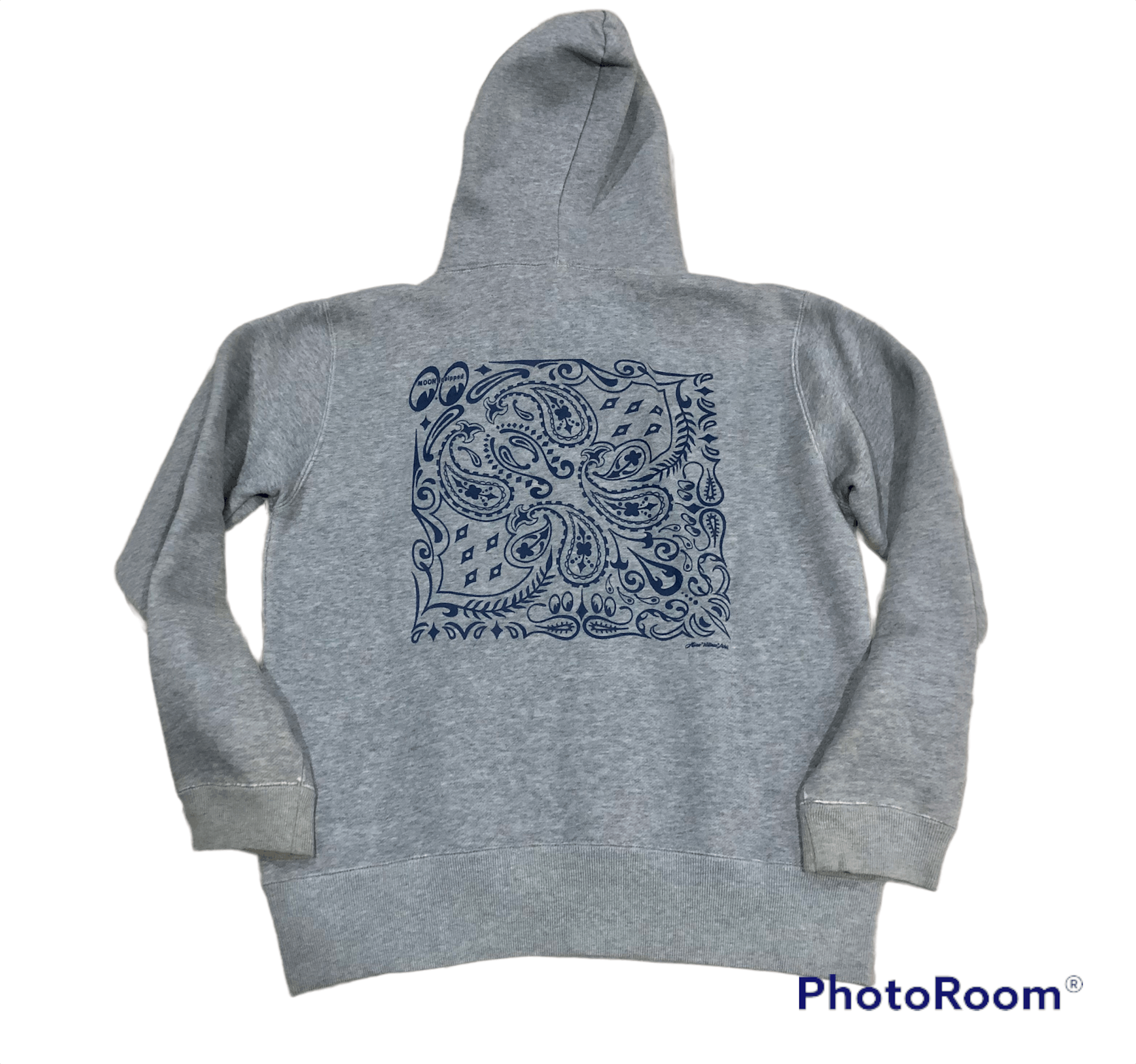 image of Racing x Vintage Mooneyes Paisley Hoodie Sweatshirt By Hiro Wildman Ishii in Grey (Size Small)