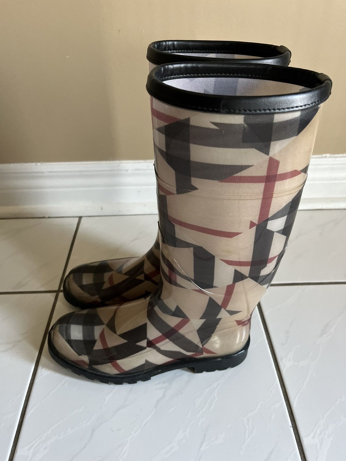 image of Burberry Wellington Mid Calf Rain Boots in Black, Women's (Size 7)