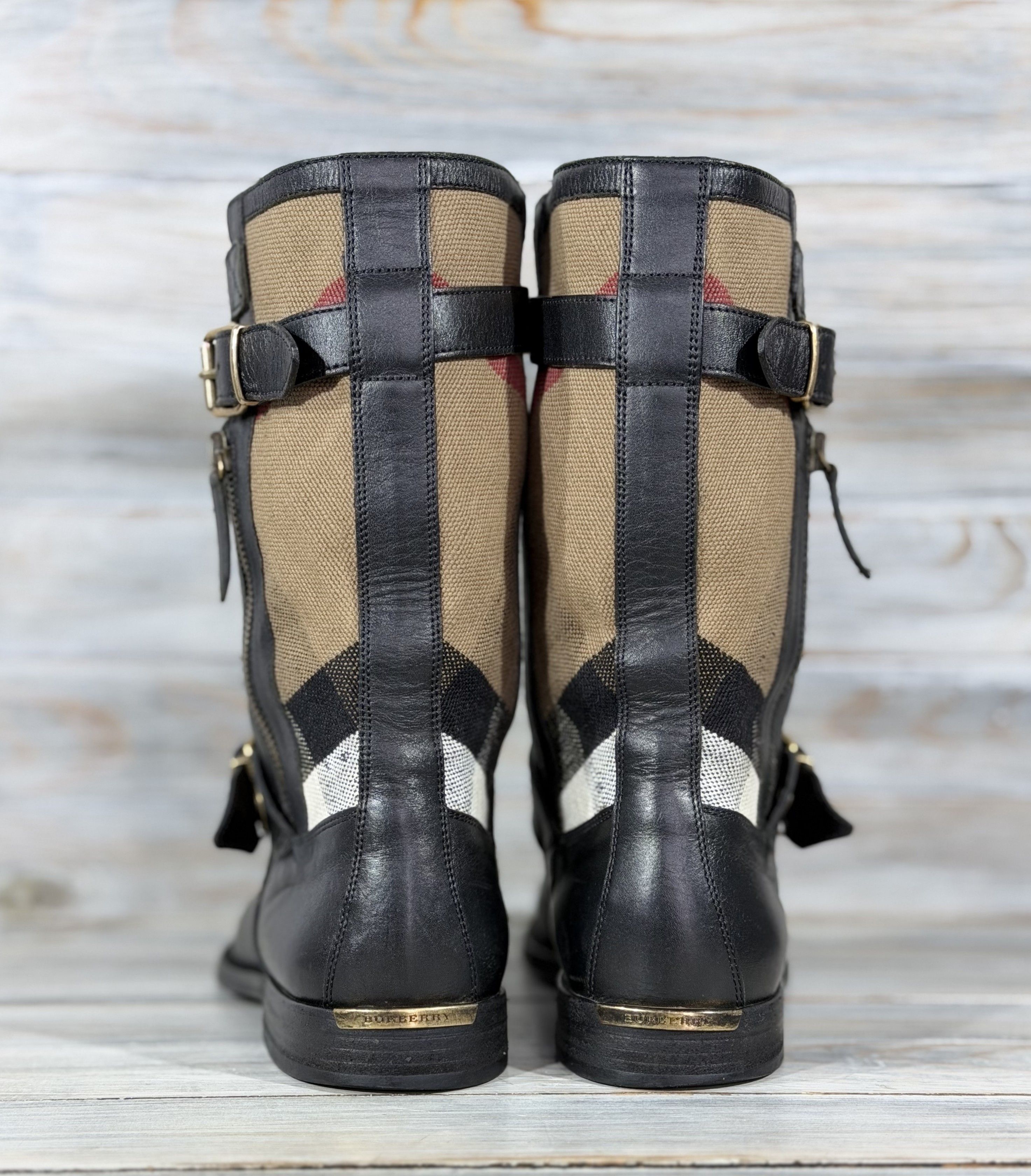 Burberry BURBERRY Nova Check Grantville Biker Leather Boots Italy Size US 8 / IT 38 - 6 Thumbnail