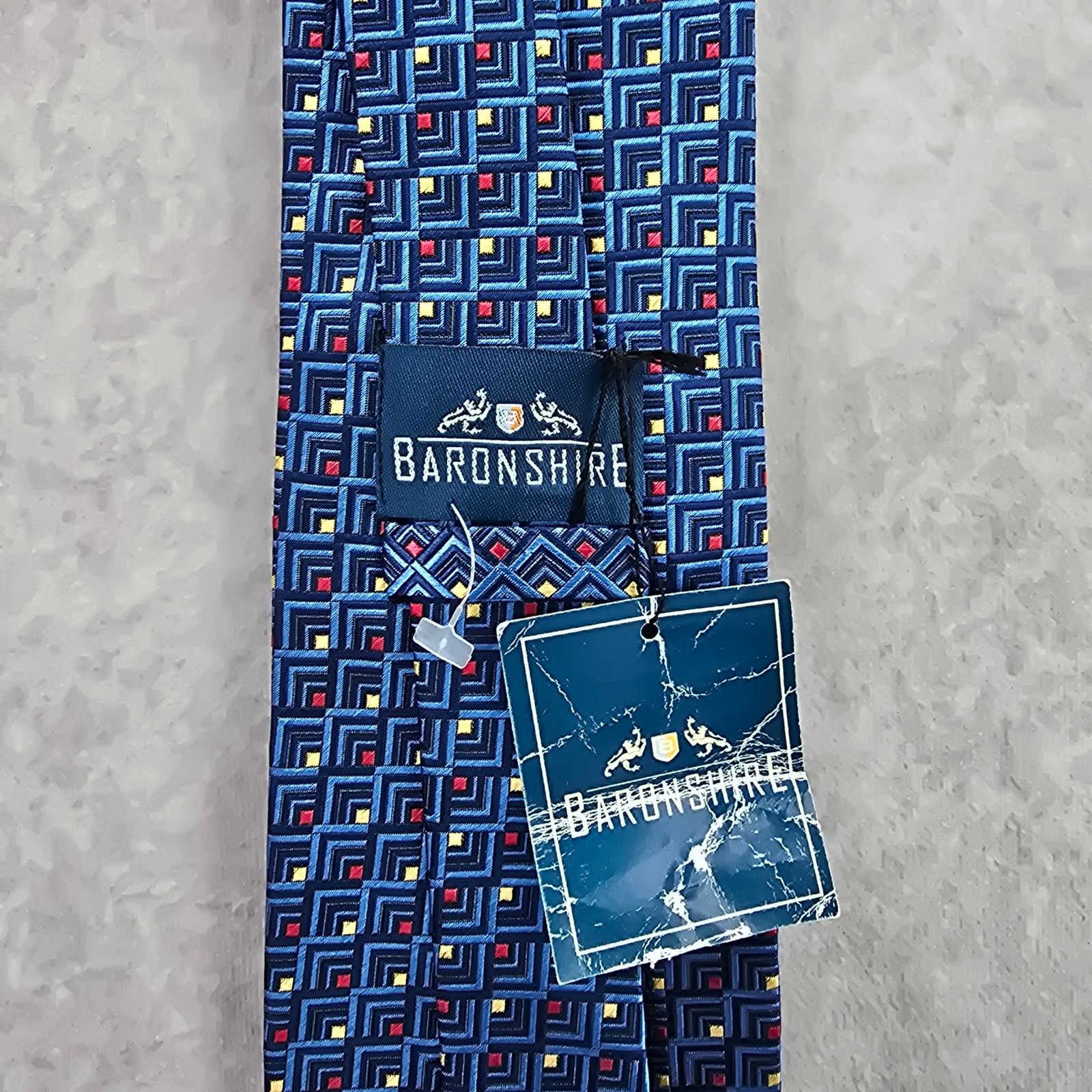 Other Baronshire Blue Red Yellow Geometric 100% Silk Neck Tie Size 28 - 6 Thumbnail