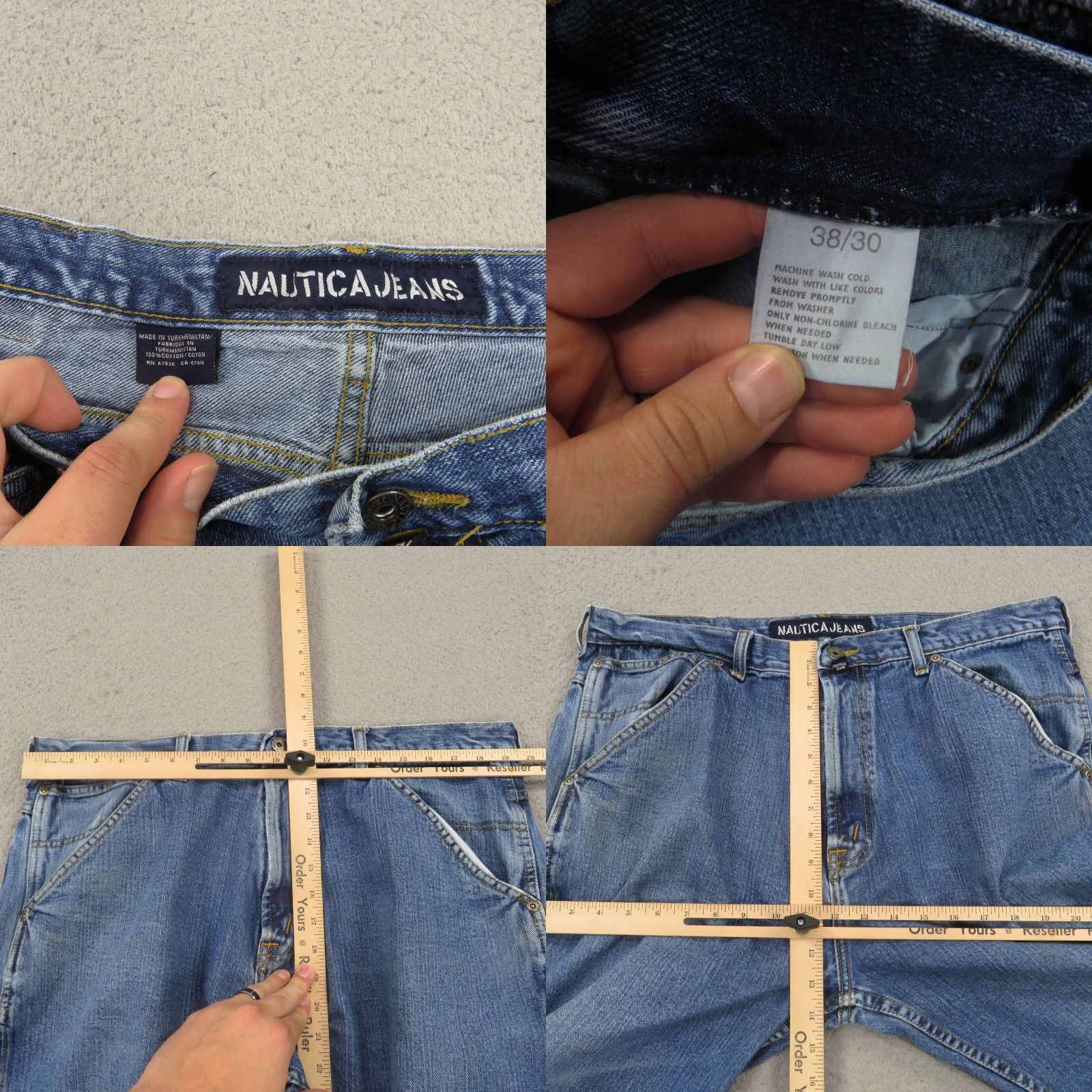 Nautica VINTAGE Nautica Jeans Men Baggy 38 90s Grunge Y2K Carpenter Skater Wide-Leg 5-Pocket Denim Blue Cotton VTG 10" Leg Opening Pipes RIP-? Size US 38 / EU 54 - 9 Thumbnail