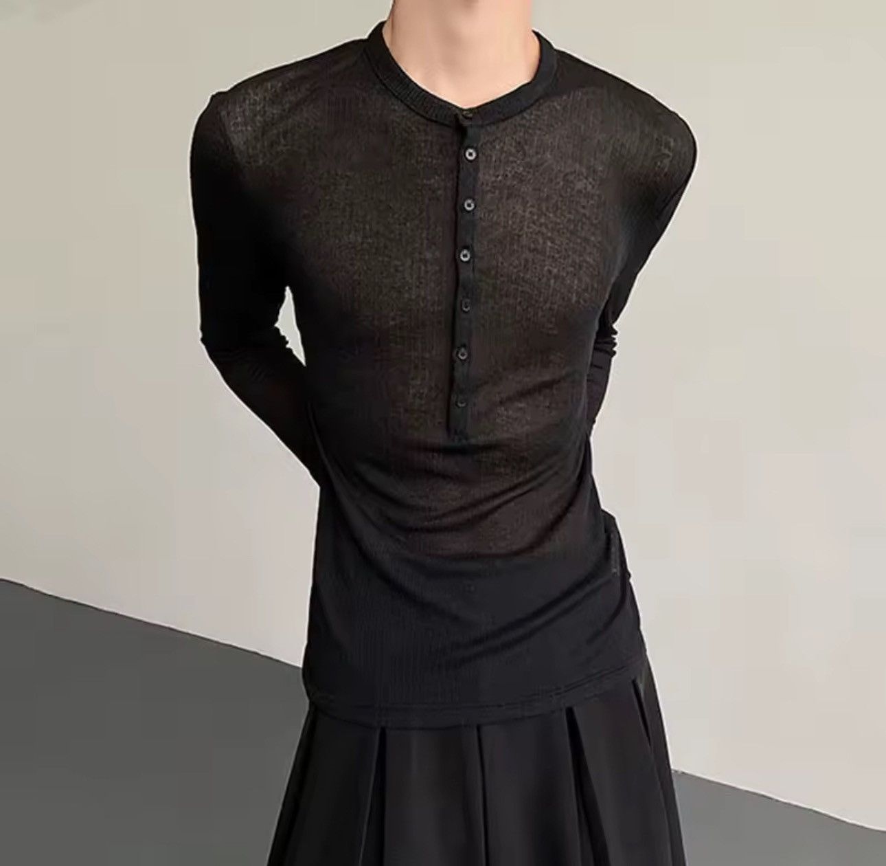 Other Casual Design Thin O-neck Black Streetwear Long Sleeve Size US M / EU 48-50 / 2 - 1 Thumbnail